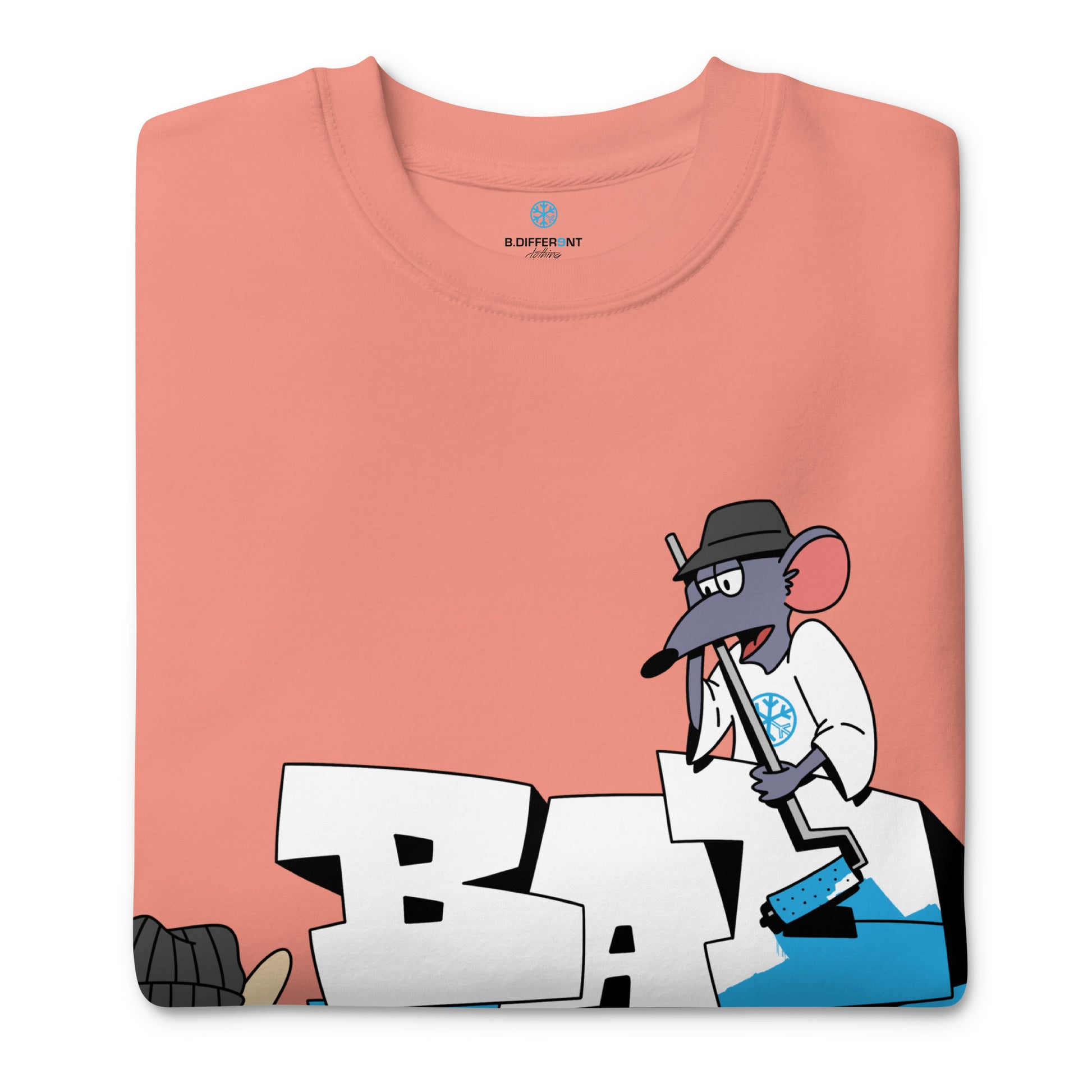 Pink-Bad Boy Graffiti Sweatshirt from B.Different Clothing, folded, graffiti-inspired streetwear