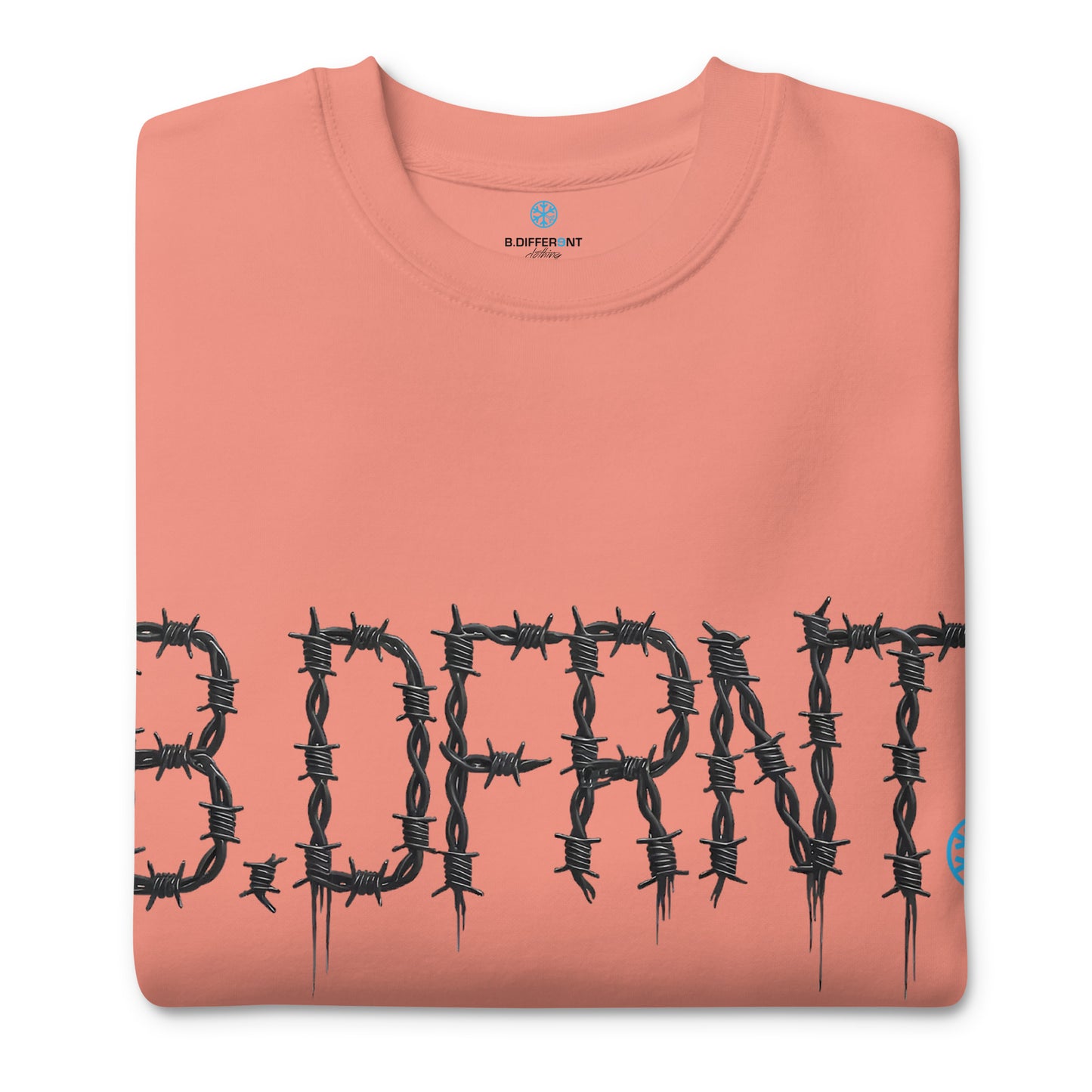 Pink-B.DFRNT Barbed Wire Sweatshirt from B.Different Clothing, folded, graffiti-inspired streetwear