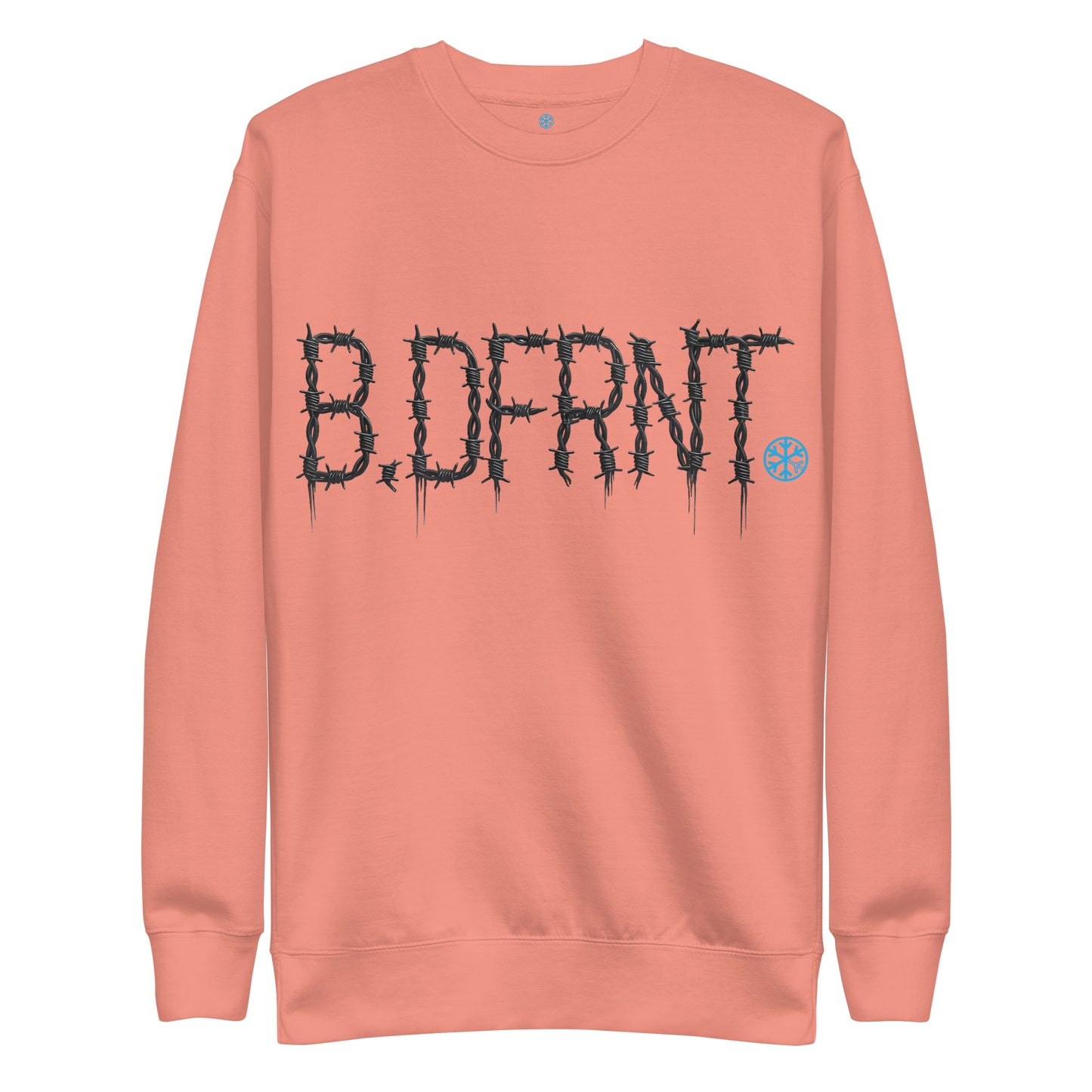 Pink-B.DFRNT Barbed Wire Sweatshirt from B.Different Clothing, front view, graffiti-inspired streetwear