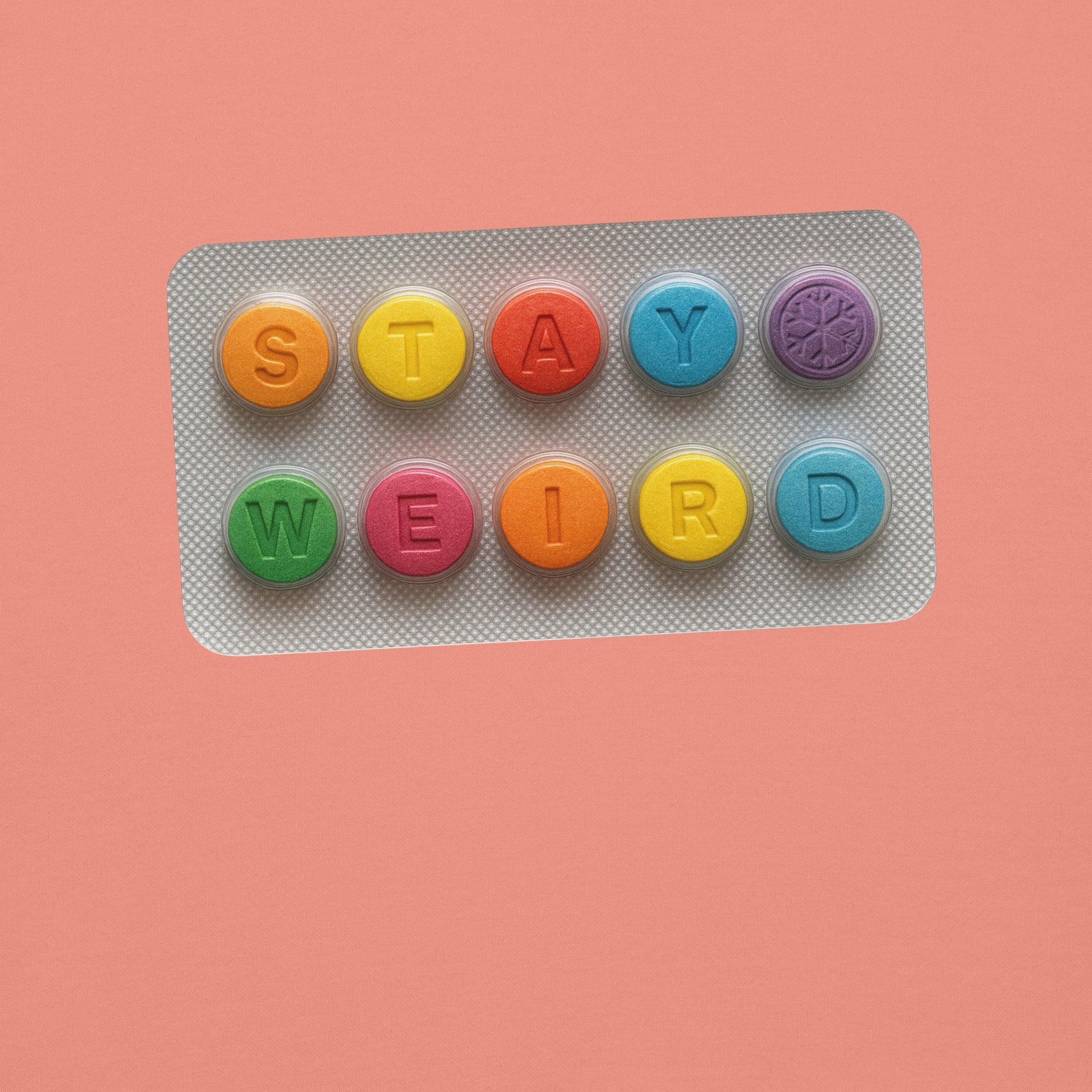 Pink-Stay Weird Pills Sweatshirt from B.Different Clothing, graphic, graffiti-inspired streetwear