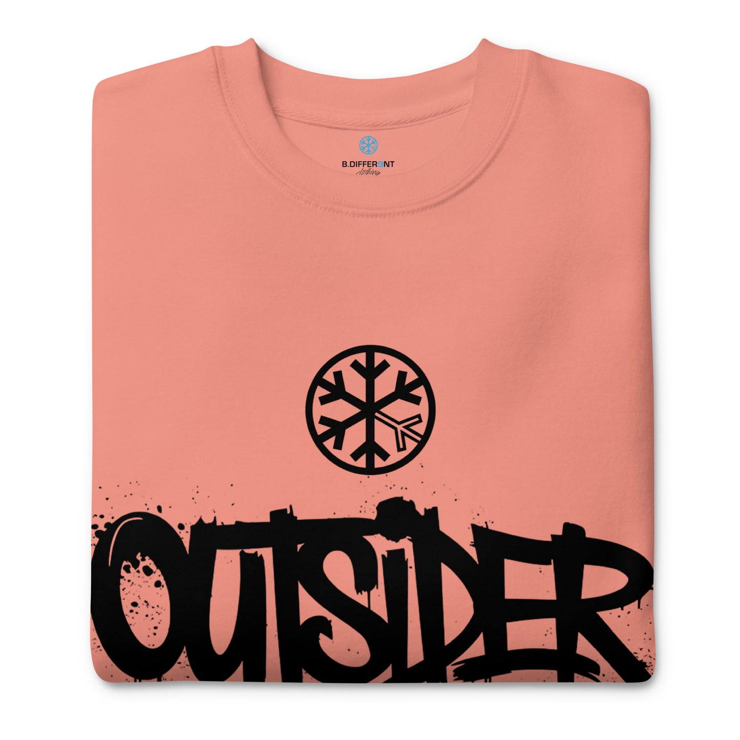 Pink-Outsider Graffiti Tag Sweatshirt from B.Different Clothing, folded, graffiti-inspired streetwear
