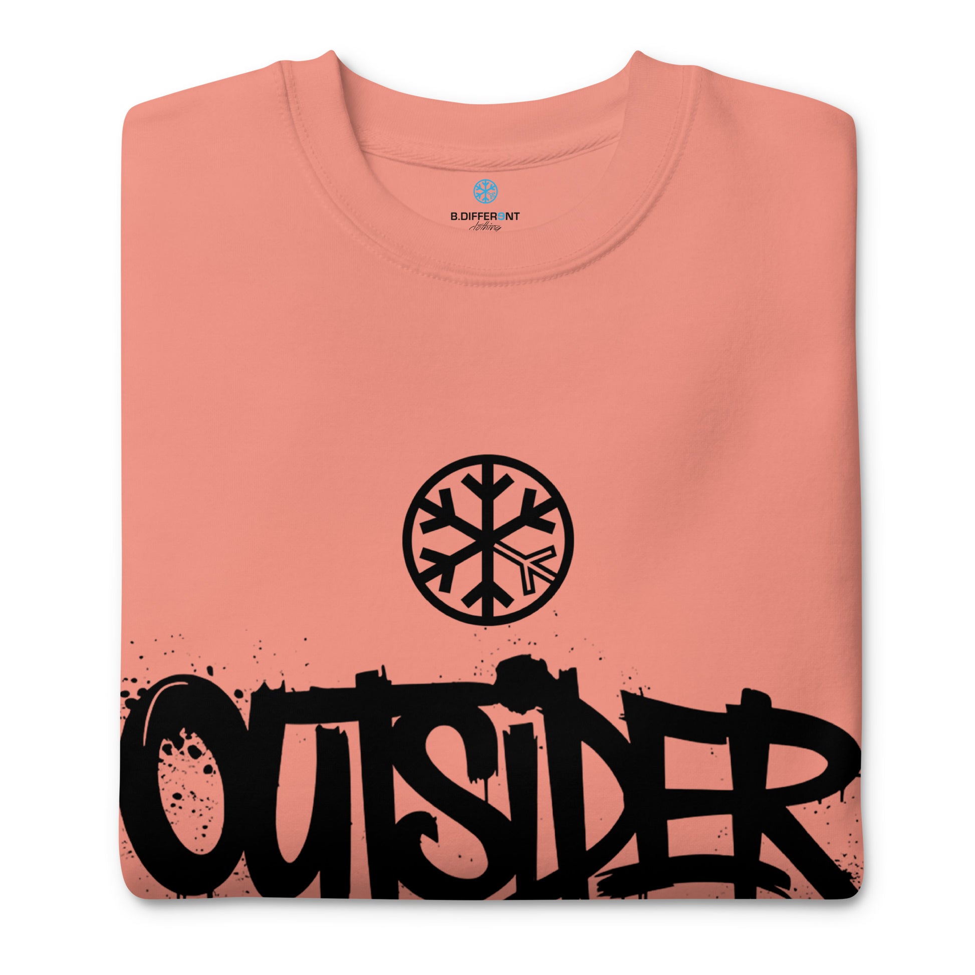Pink-Outsider Graffiti Tag Sweatshirt from B.Different Clothing, folded, graffiti-inspired streetwear