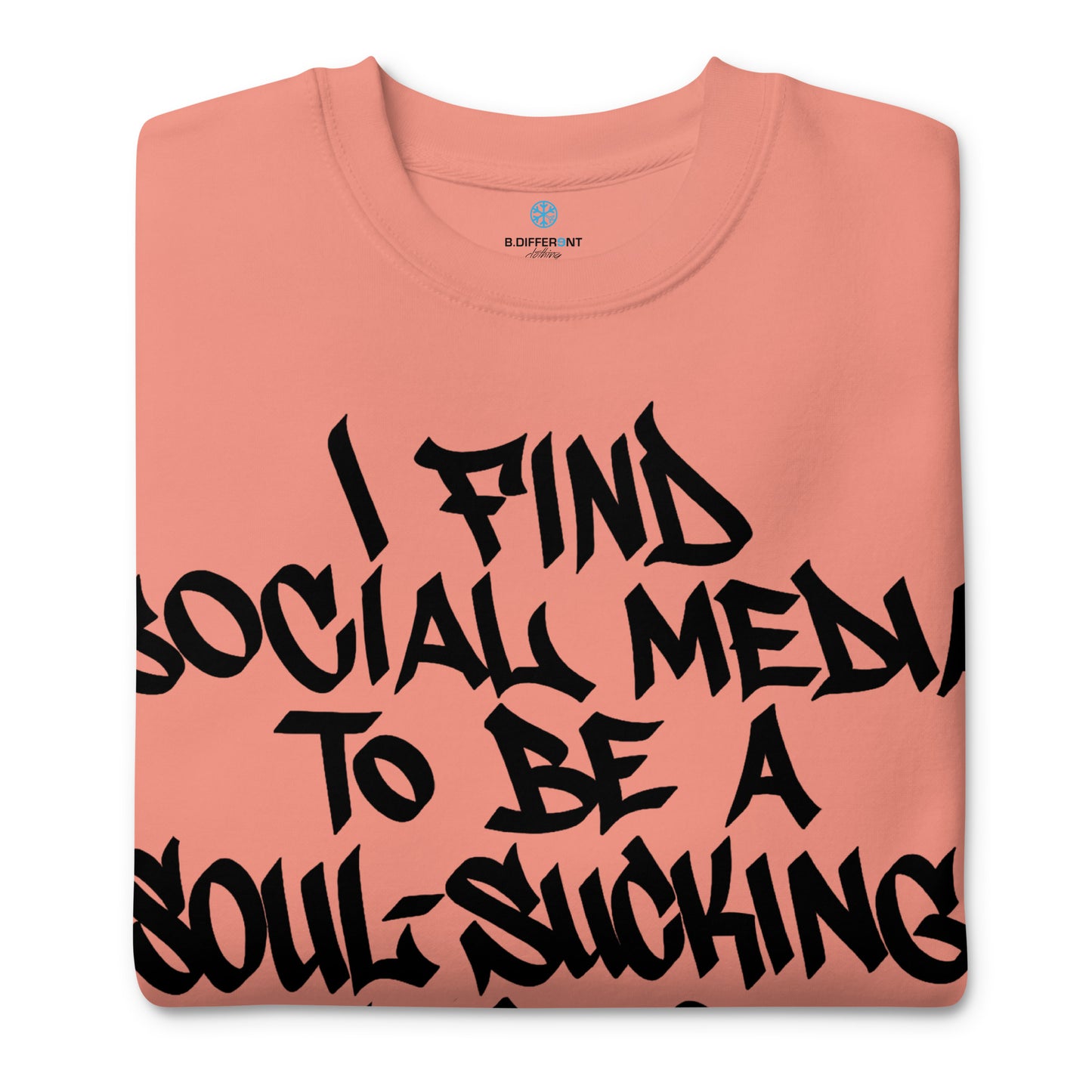 Pink-Social Media Graffiti Tag Sweatshirt from B.Different Clothing, folded, graffiti-inspired streetwear