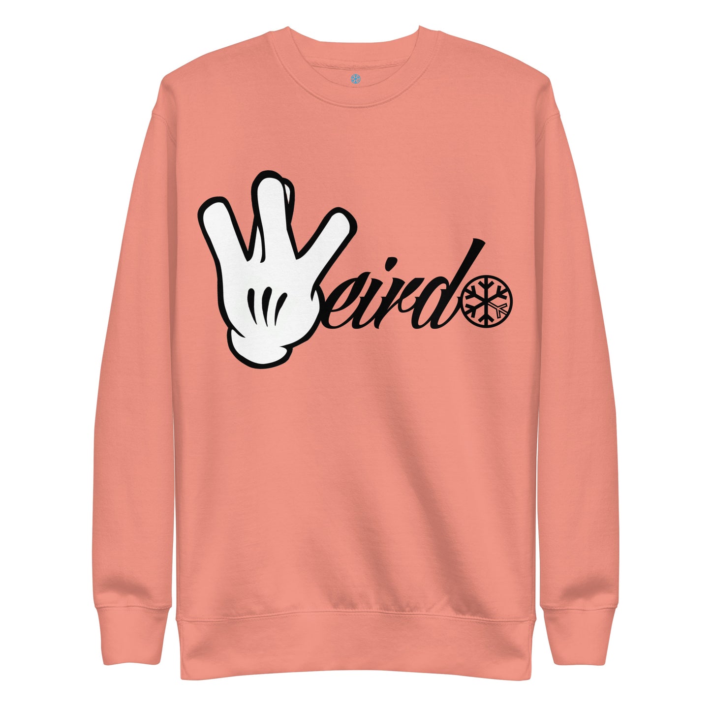 Pink-Weirdo Hand Sign Sweatshirt from B.Different Clothing, front view, graffiti-inspired streetwear