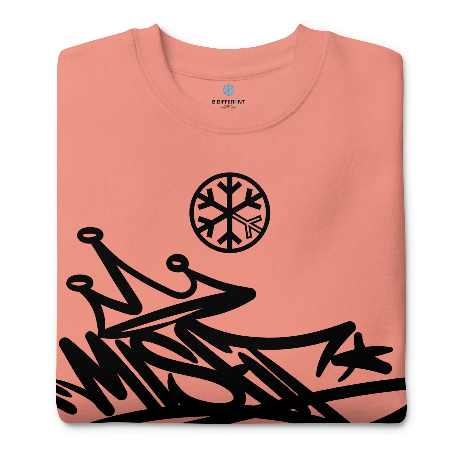 Pink-Misfit Graffiti Tag Sweatshirt from B.Different Clothing, folded, graffiti-inspired streetwear