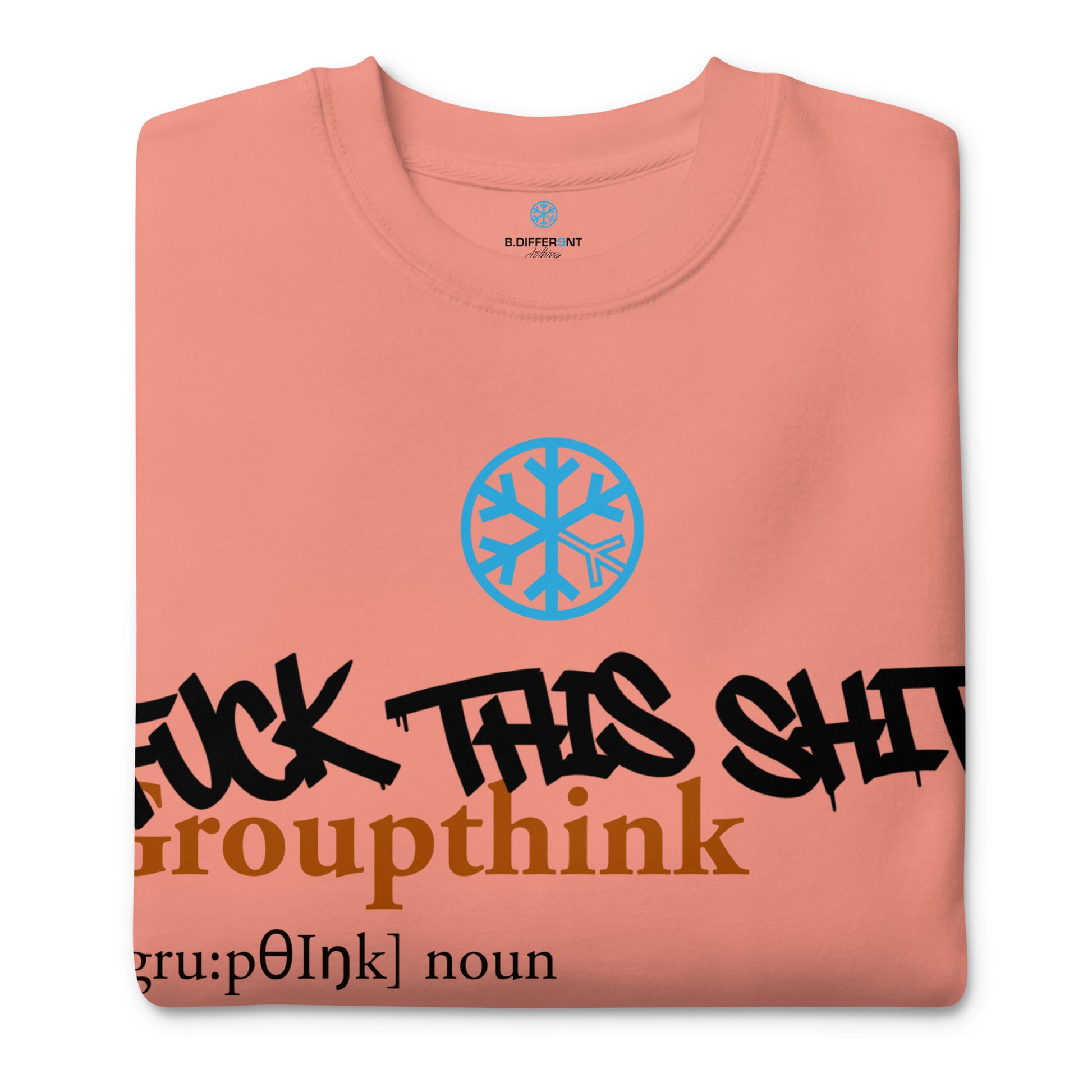 Pink-Groupthink Graffiti Sweatshirt from B.Different Clothing, folded, graffiti-inspired streetwear