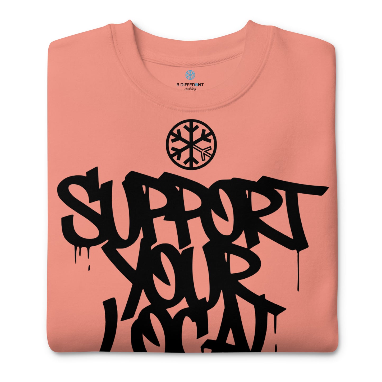 Pink-Support Your Local Graffiti Artists Sweatshirt from B.Different Clothing, folded, graffiti-inspired streetwear