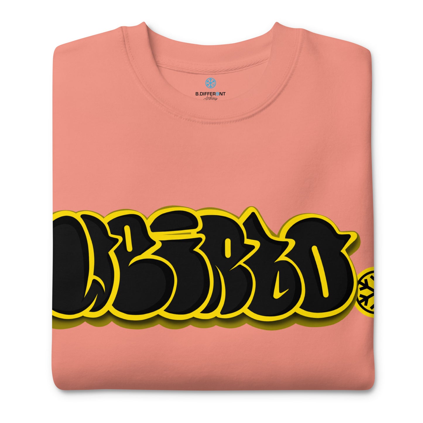 Pink-Weirdo Graffiti Throwie Sweatshirt from B.Different Clothing, folded, graffiti-inspired streetwear