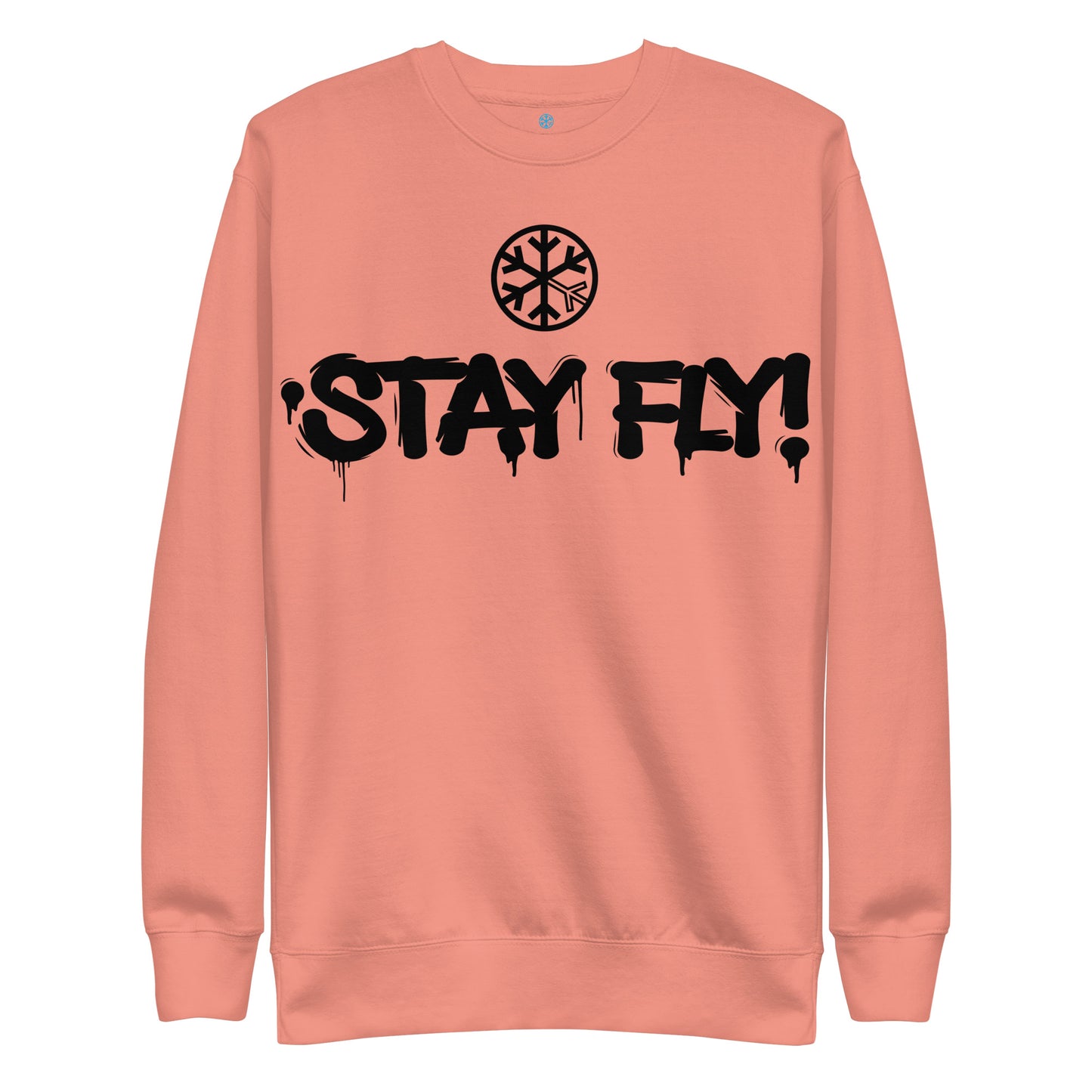 Pink-Stay Fly Graffiti Tag Sweatshirt from B.Different Clothing, front view, graffiti-inspired streetwear
