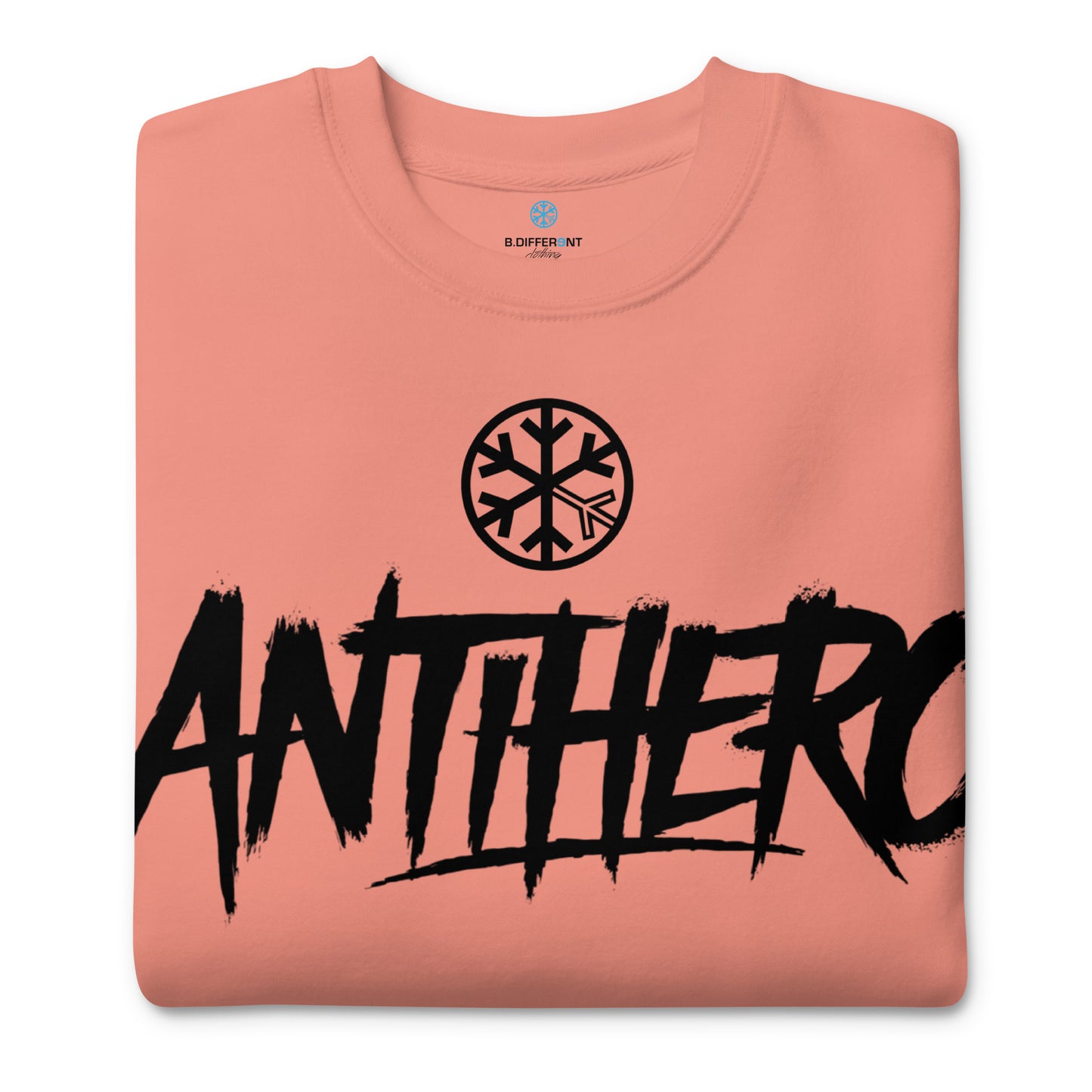 Pink-Antihero Graffiti Tag Sweatshirt from B.Different Clothing, folded, graffiti-inspired streetwear