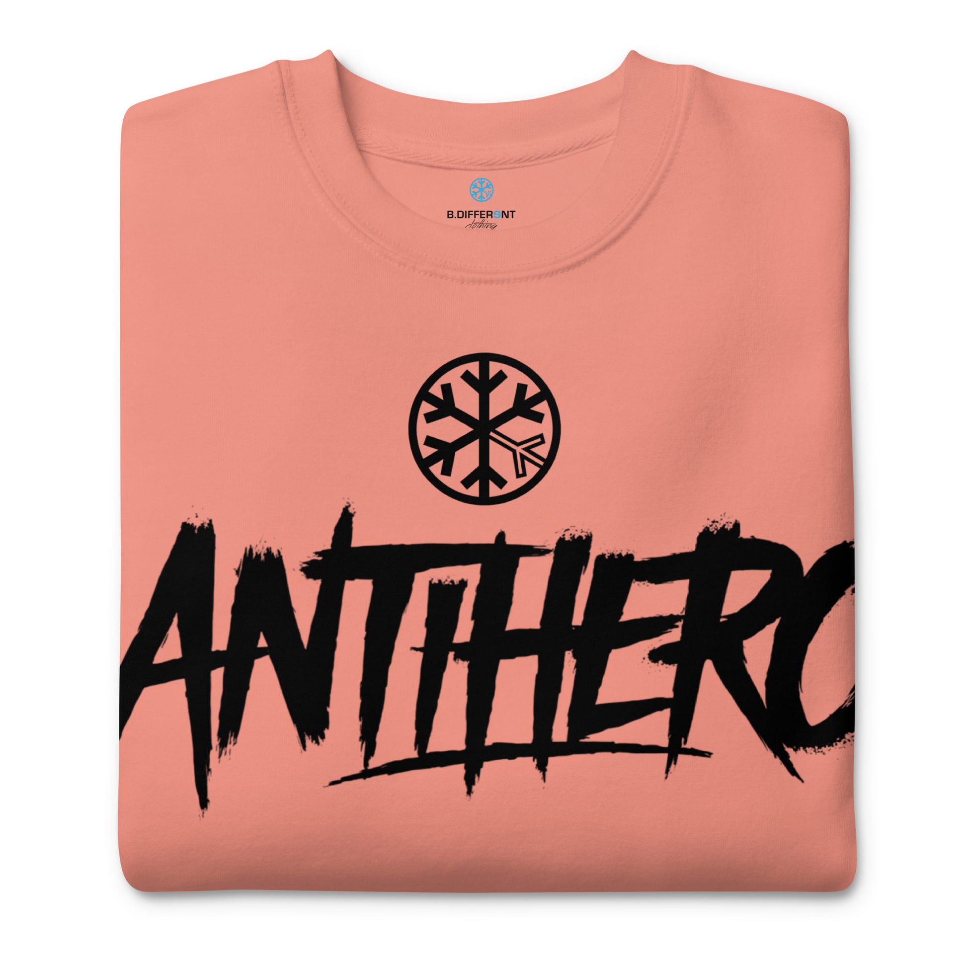 Pink-Antihero Graffiti Tag Sweatshirt from B.Different Clothing, folded, graffiti-inspired streetwear
