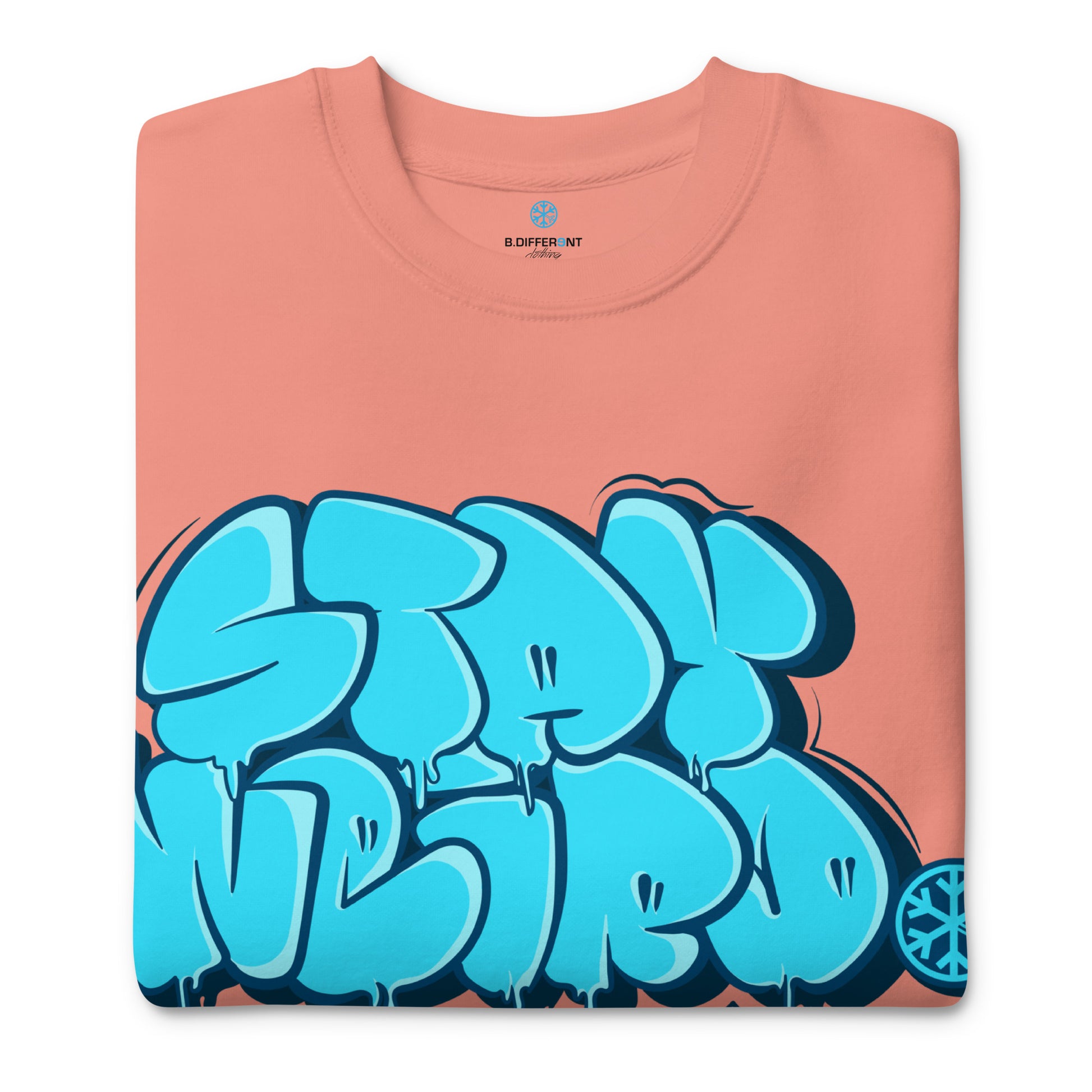 Pink-Stay Weird Graffiti Throw-up Sweatshirt from B.Different Clothing, folded, graffiti-inspired streetwear
