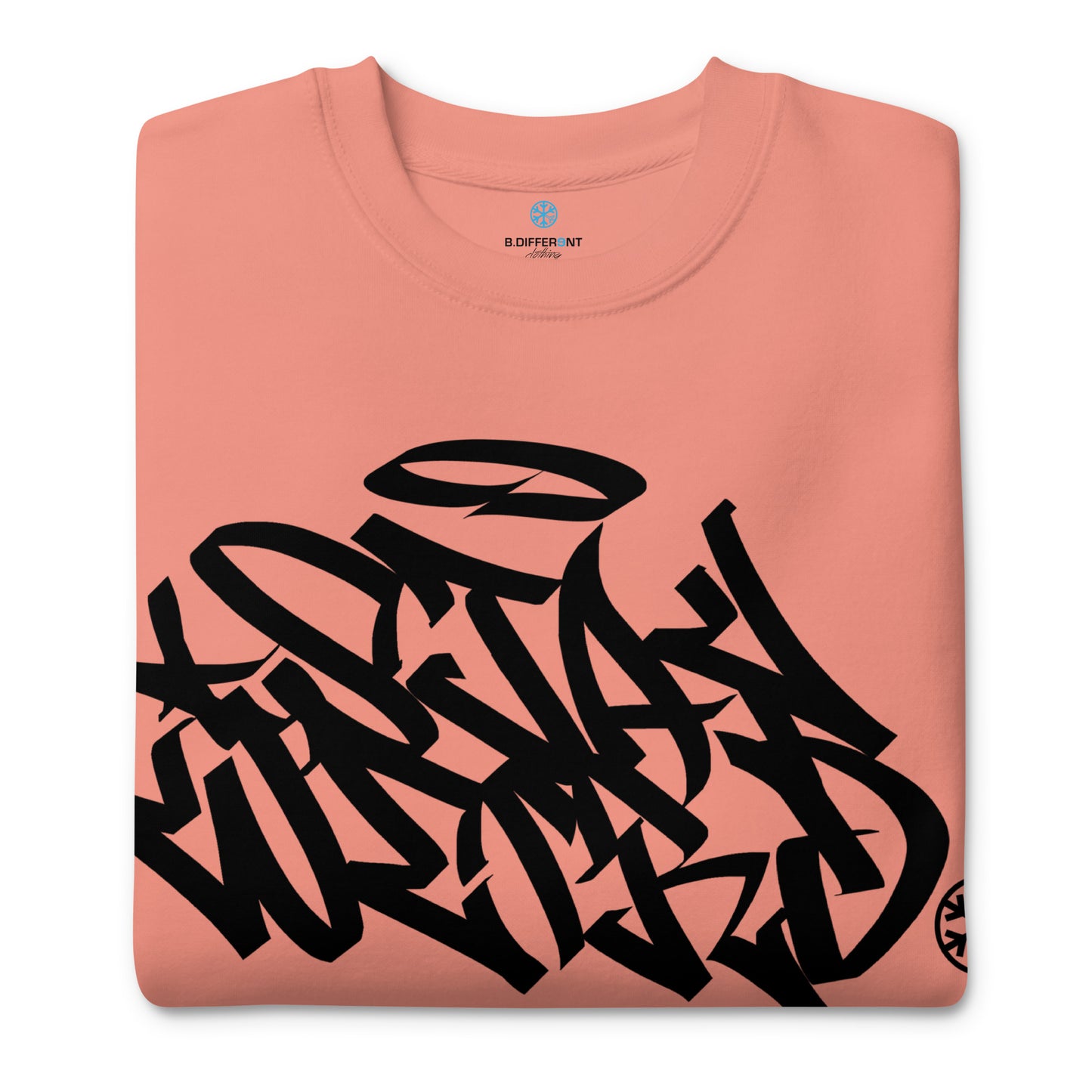 Pink-Stay Weird Graffiti Tag Sweatshirt from B.Different Clothing, folded, graffiti-inspired streetwear