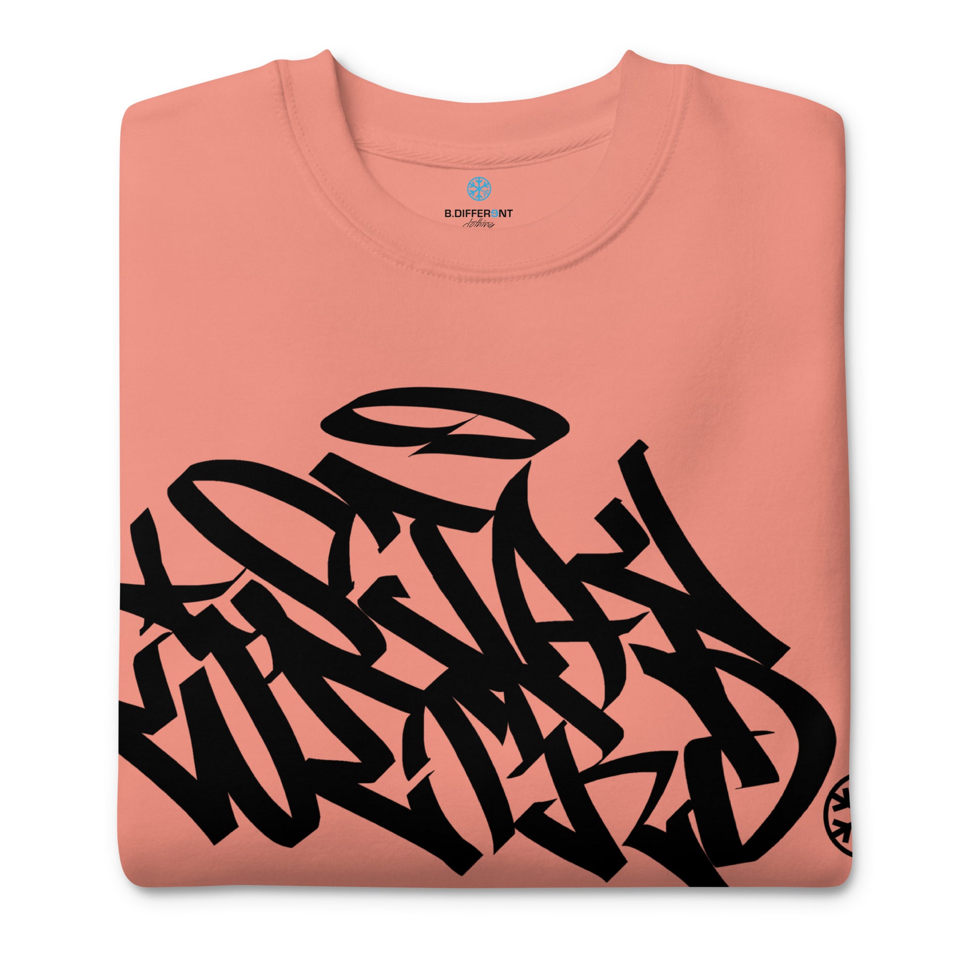 Pink-Stay Weird Graffiti Tag Sweatshirt from B.Different Clothing, folded, graffiti-inspired streetwear
