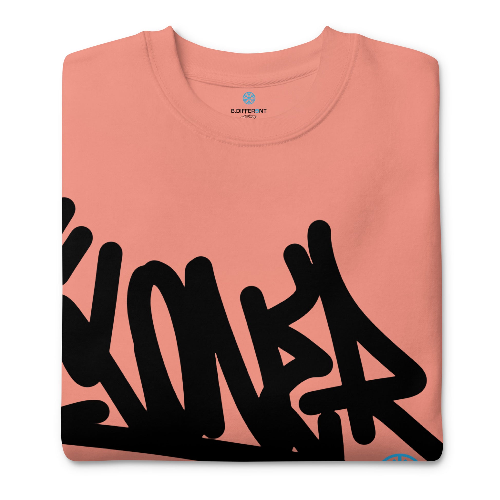 Pink-Loner Graffiti Tag Sweatshirt from B.Different Clothing, folded, graffiti-inspired streetwear