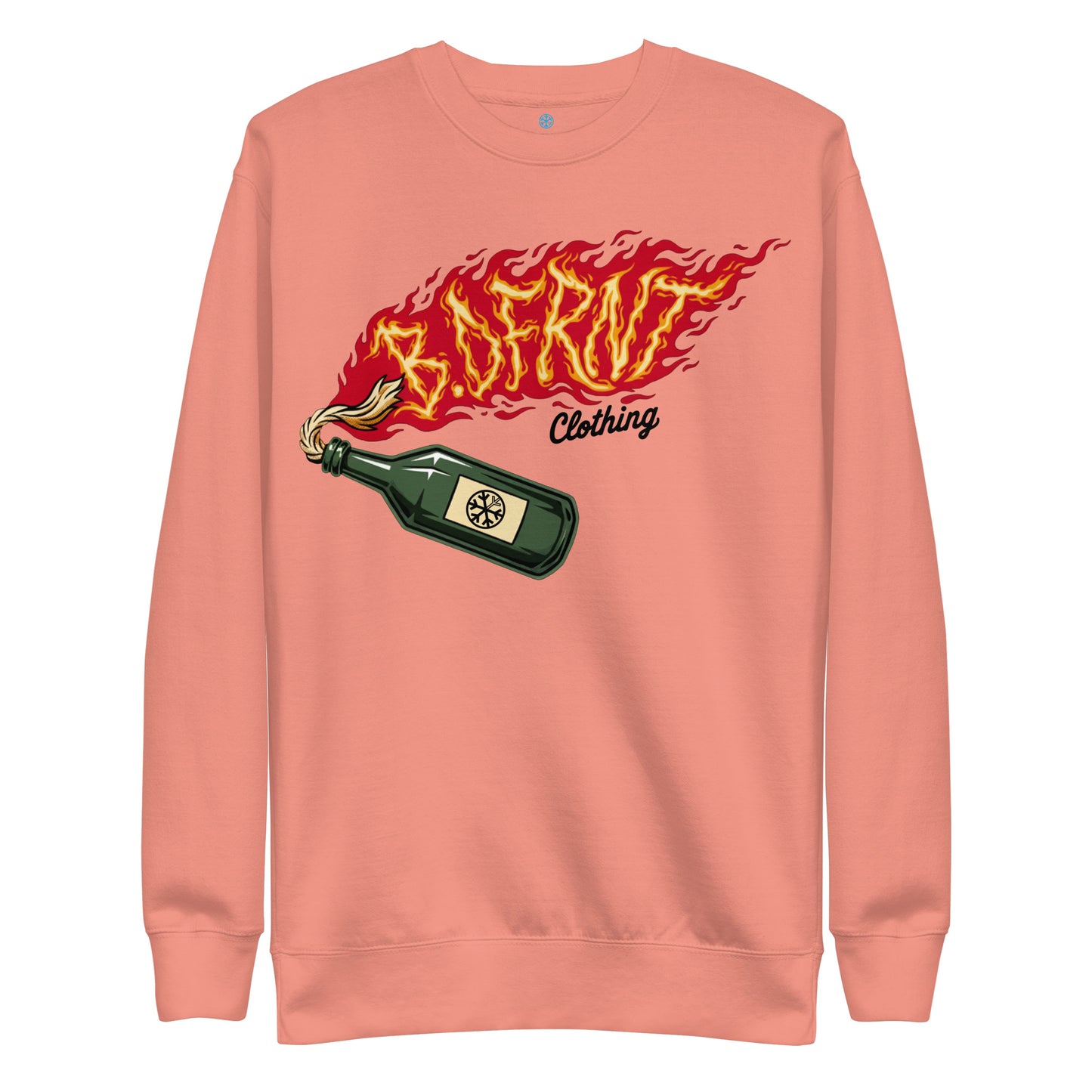 Pink-Molotov Graffiti Sweatshirt from B.Different Clothing, front view, graffiti-inspired streetwear