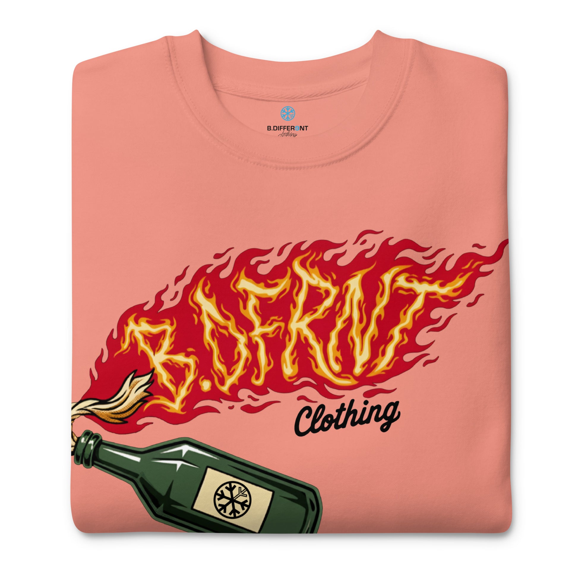 Pink-Molotov Graffiti Sweatshirt from B.Different Clothing, folded, graffiti-inspired streetwear