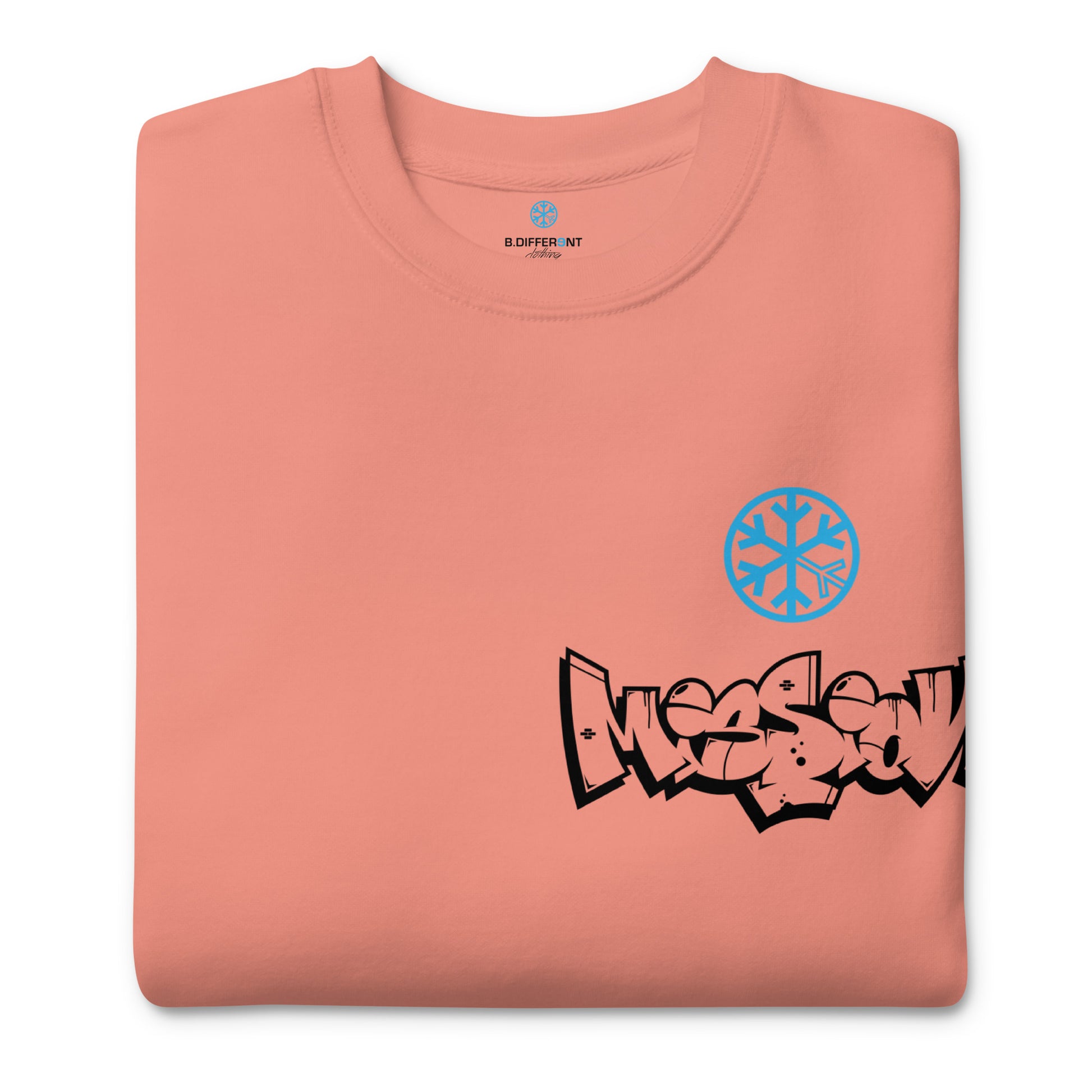 Pink-Mission Graffiti Character Sweatshirt from B.Different Clothing, folded, graffiti-inspired streetwear