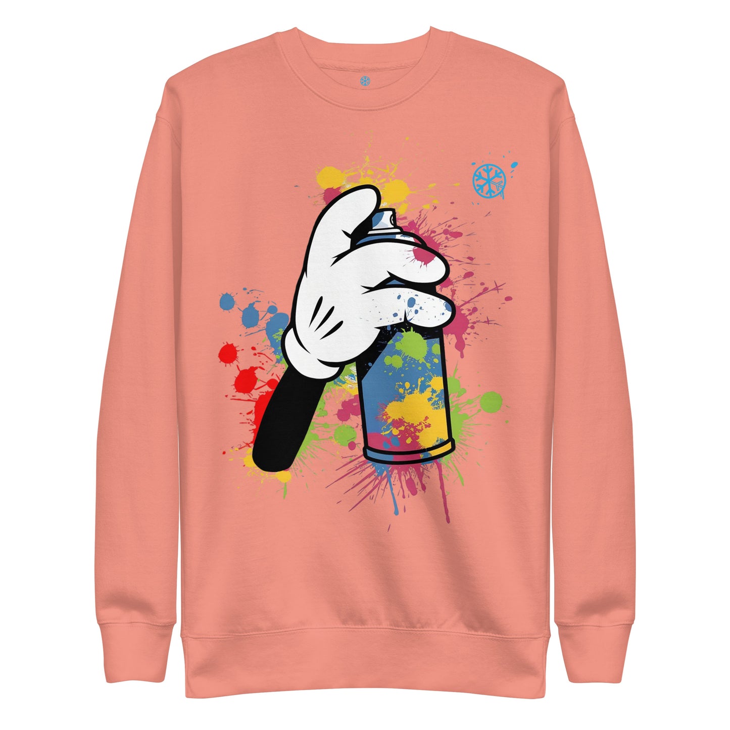 Pink-Hand Spray Can Graffiti Sweatshirt from B.Different Clothing, front view, graffiti-inspired streetwear