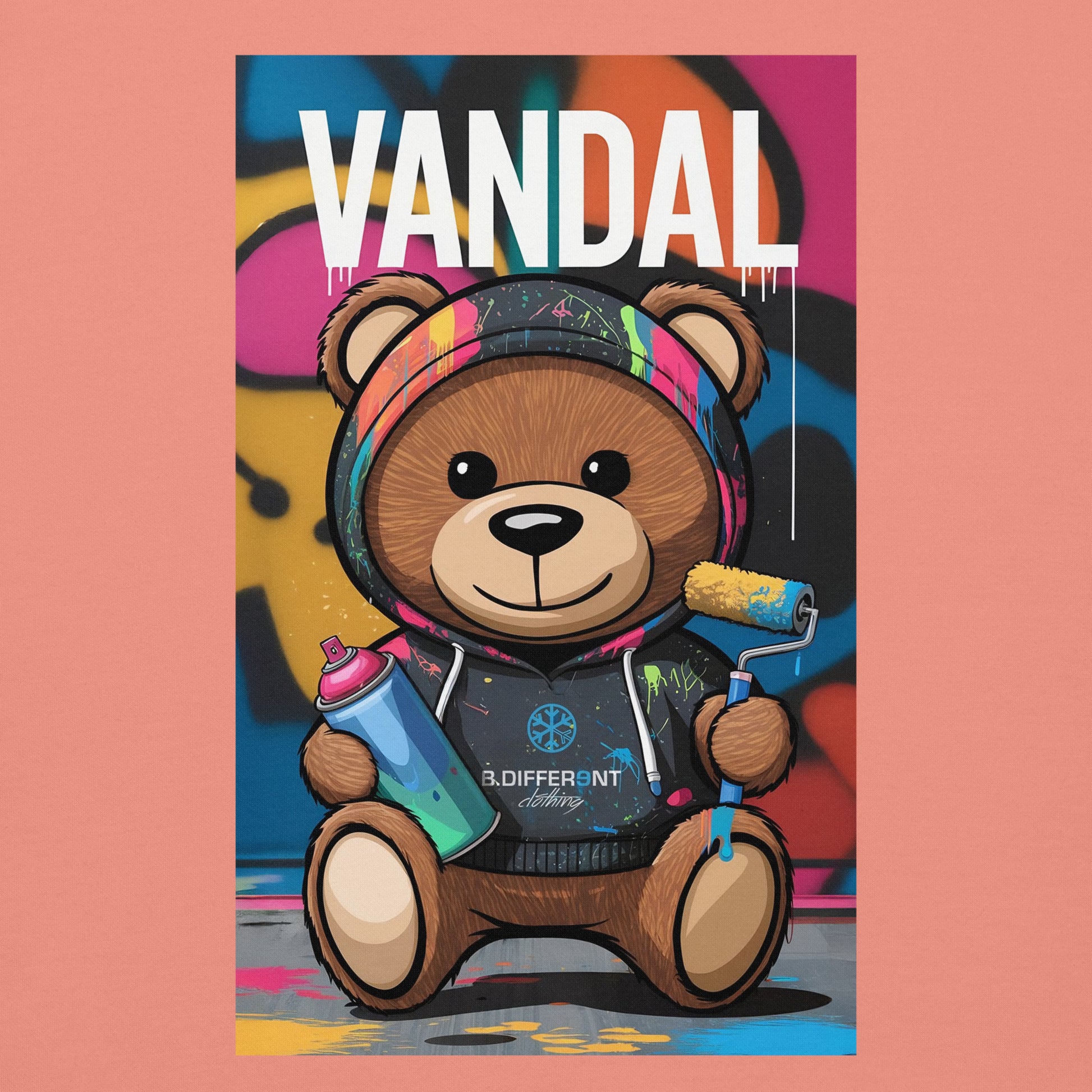 Pink-Vandal Teddy Bear Graffiti Sweatshirt from B.Different Clothing, graphic, graffiti-inspired streetwear