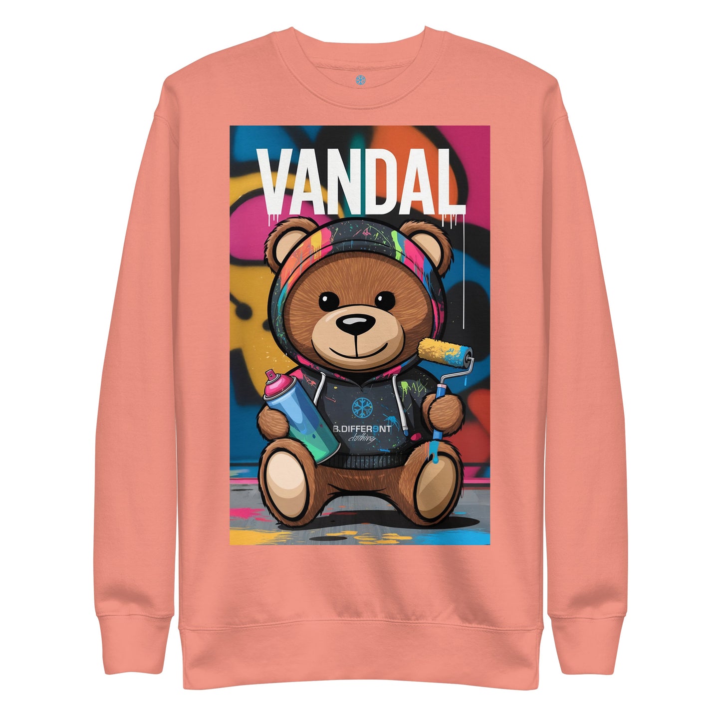 Pink-Vandal Teddy Bear Graffiti Sweatshirt from B.Different Clothing, front view, graffiti-inspired streetwear