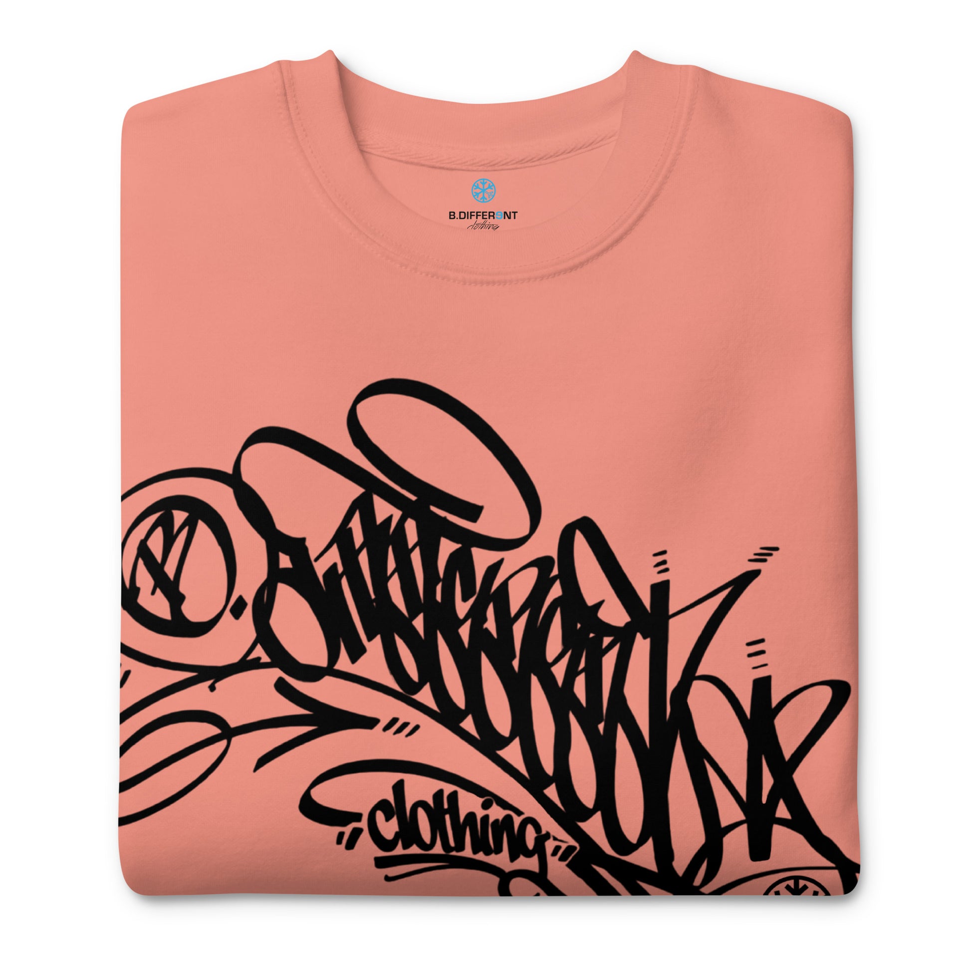 Pink-B.Different Clothing Graffiti Tag Sweatshirt from B.Different Clothing, folded, graffiti-inspired streetwear