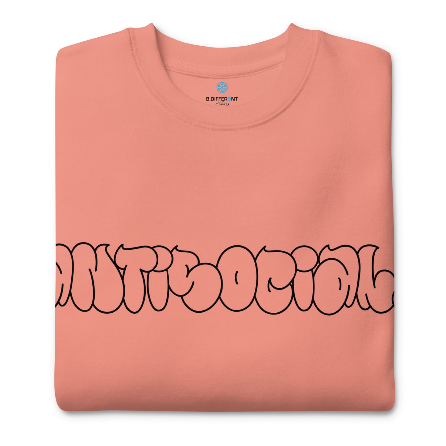 Pink-Antisocial Graffiti Hollow Sweatshirt from B.Different Clothing, folded, graffiti-inspired streetwear