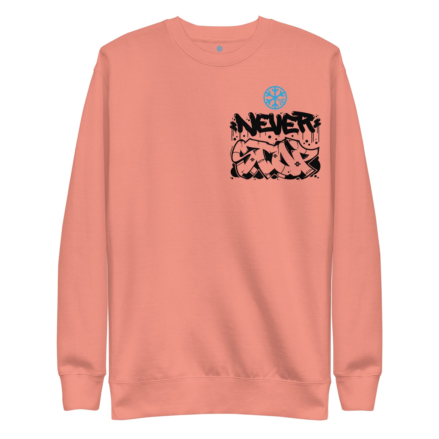 Pink-Never Stop Graffiti Character Sweatshirt from B.Different Clothing, front view, graffiti-inspired streetwear