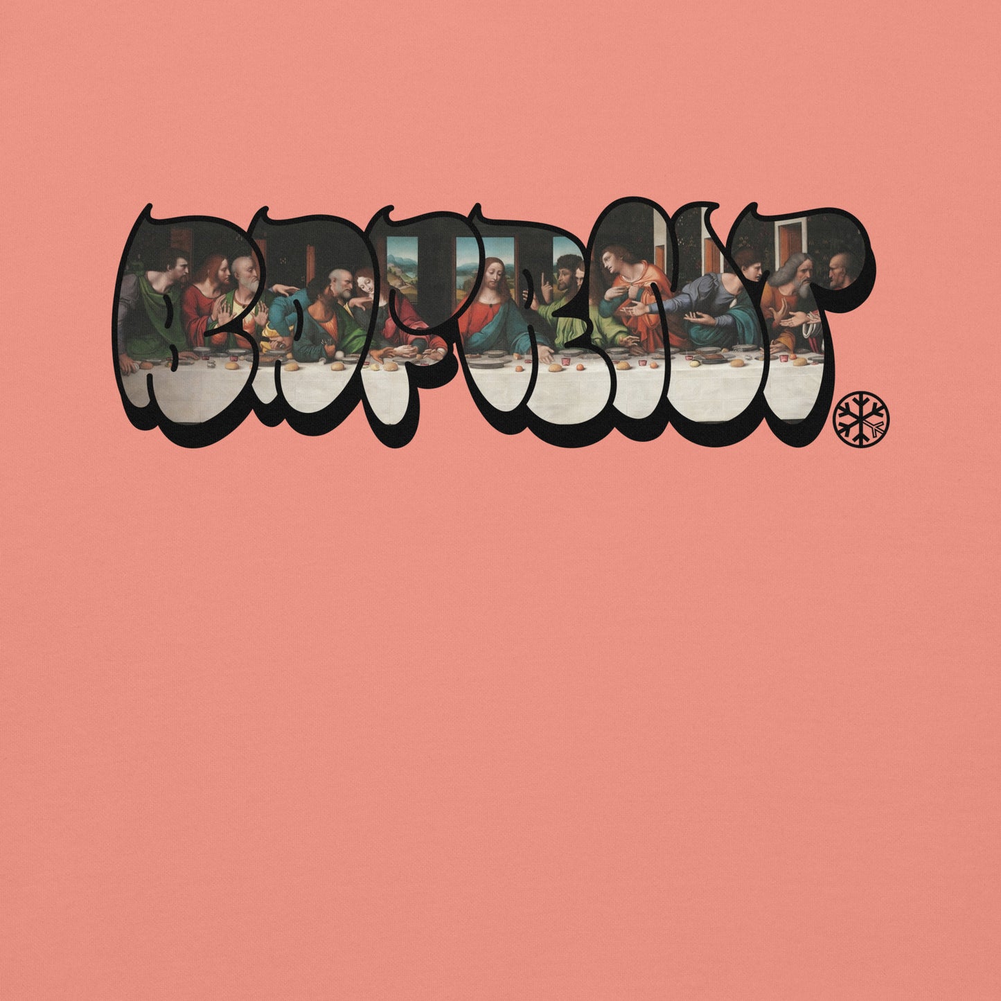 Pink-BDFRNT Throwie x Last Supper Graffiti Sweatshirt from B.Different Clothing, graphic, graffiti-inspired streetwear