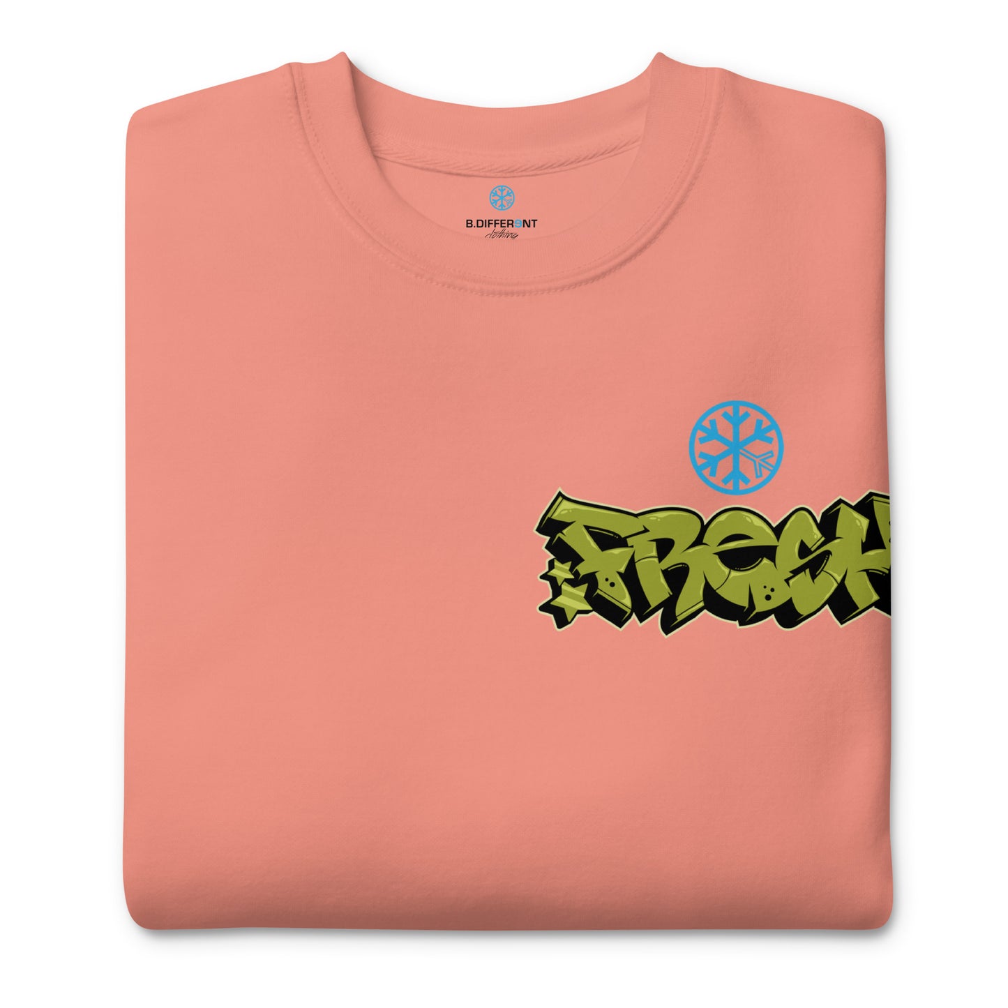 Pink-Fresh Graffiti Character Sweatshirt from B.Different Clothing, folded, graffiti-inspired streetwear