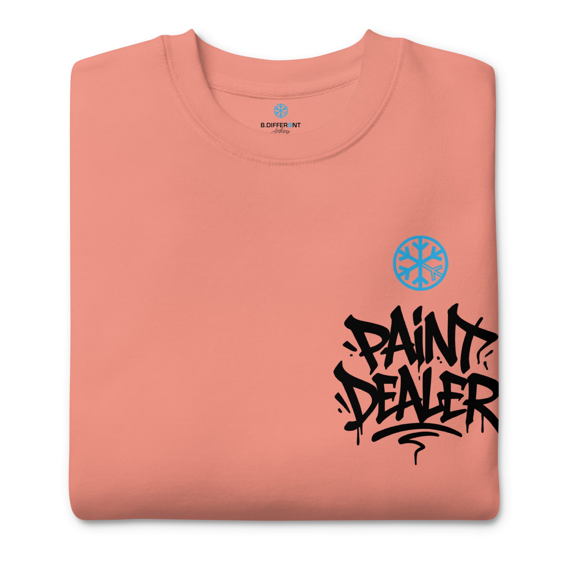 Pink-Paint Dealer Graffiti Character Sweatshirt from B.Different Clothing, folded, graffiti-inspired streetwear