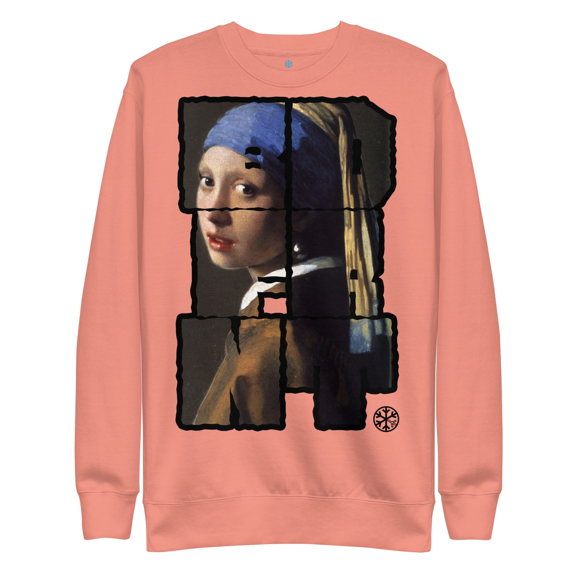 Pink-BDFRNT Throwie x Girl With Pearl Earring Graffiti Sweatshirt from B.Different Clothing, front view, graffiti-inspired streetwear