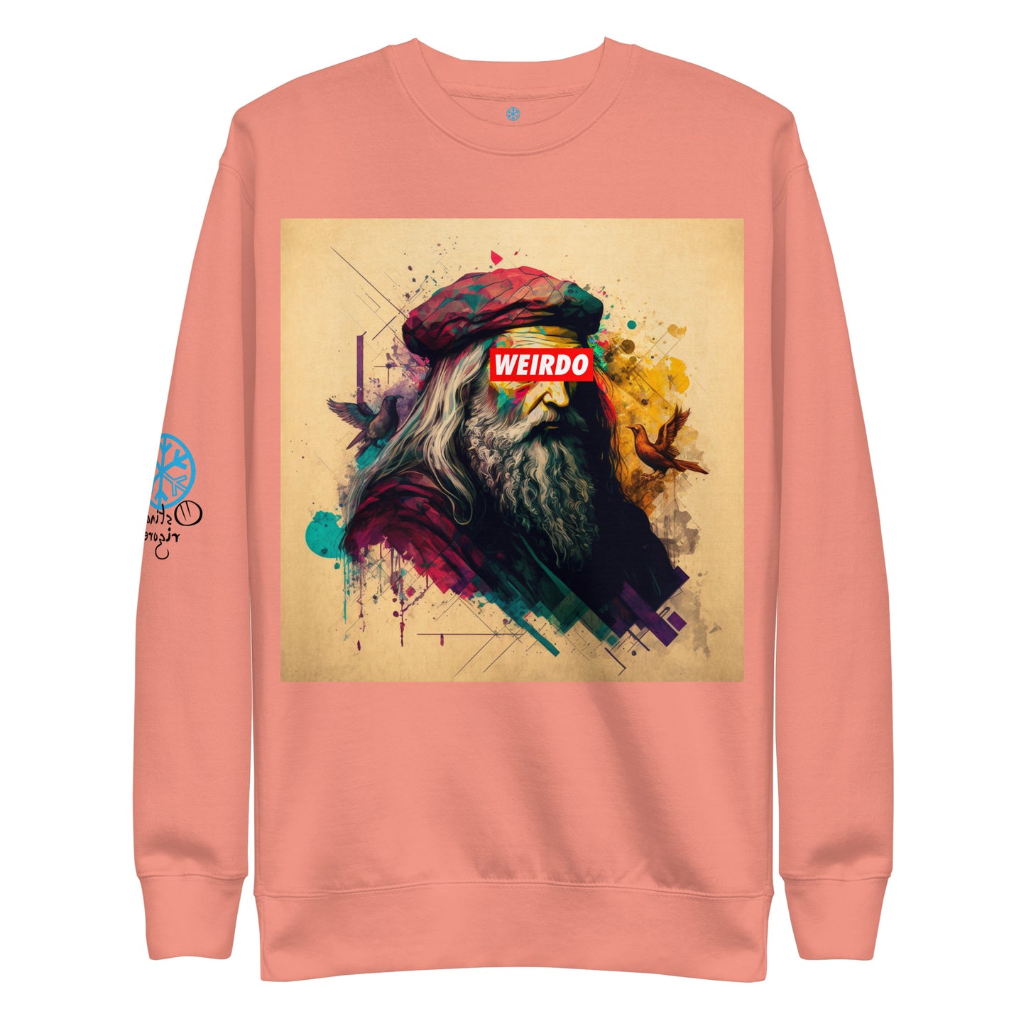 Pink-Leonardo da Vinci Sweatshirt from B.Different Clothing, front view, graffiti-inspired streetwear