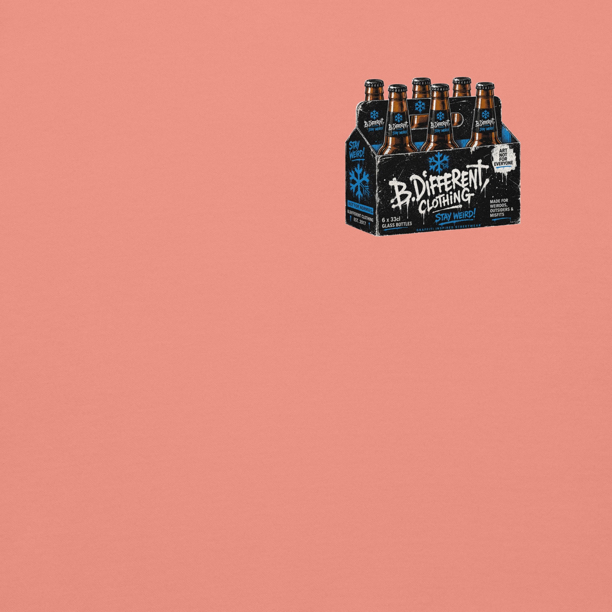 Pink-Six Pack Beer Graffiti Sweatshirt from B.Different Clothing, front graphic, graffiti-inspired streetwear