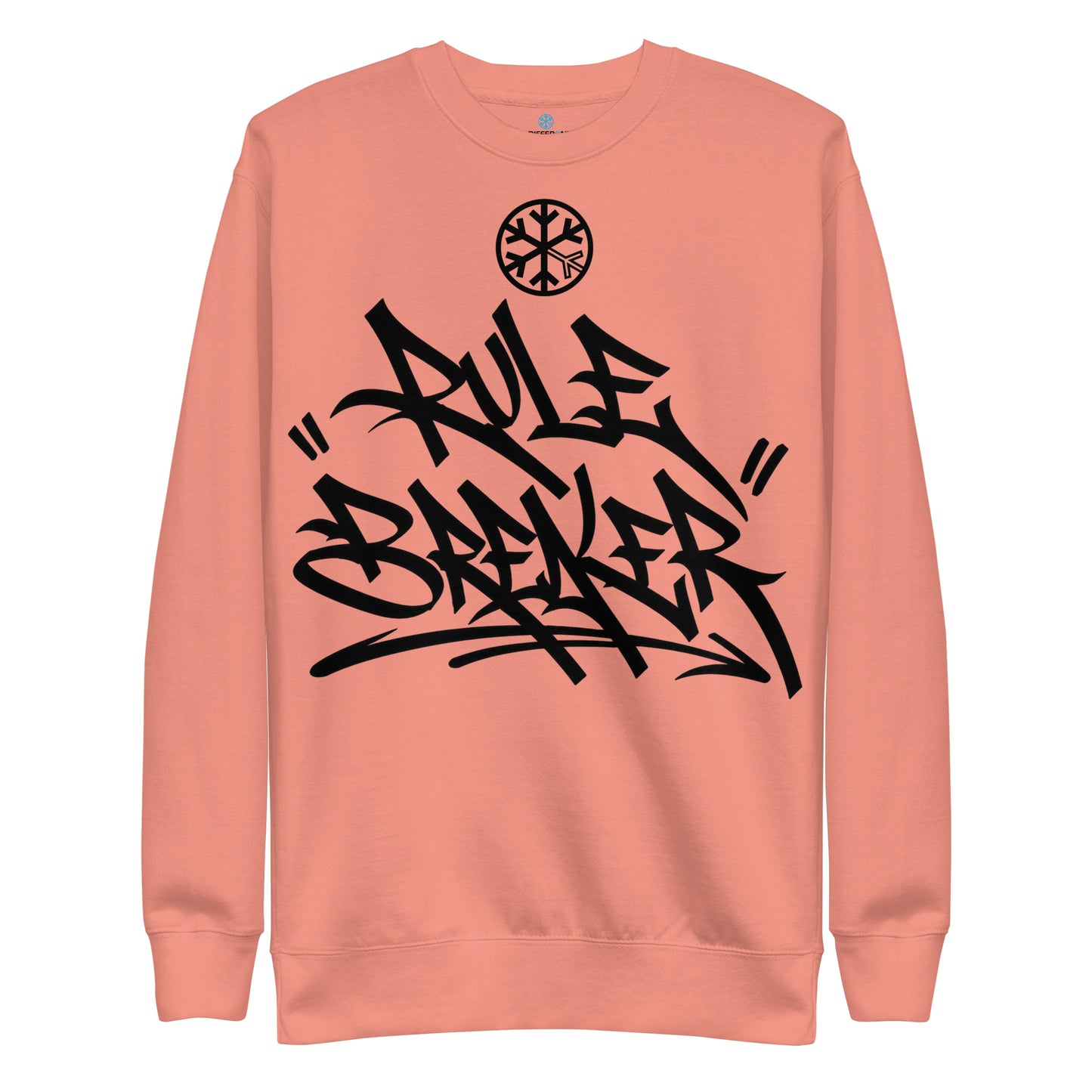Dusty Rose-Rule Breaker Graffiti Tag Sweatshirt from B.Different Clothing, front view, graffiti-inspired streetwear