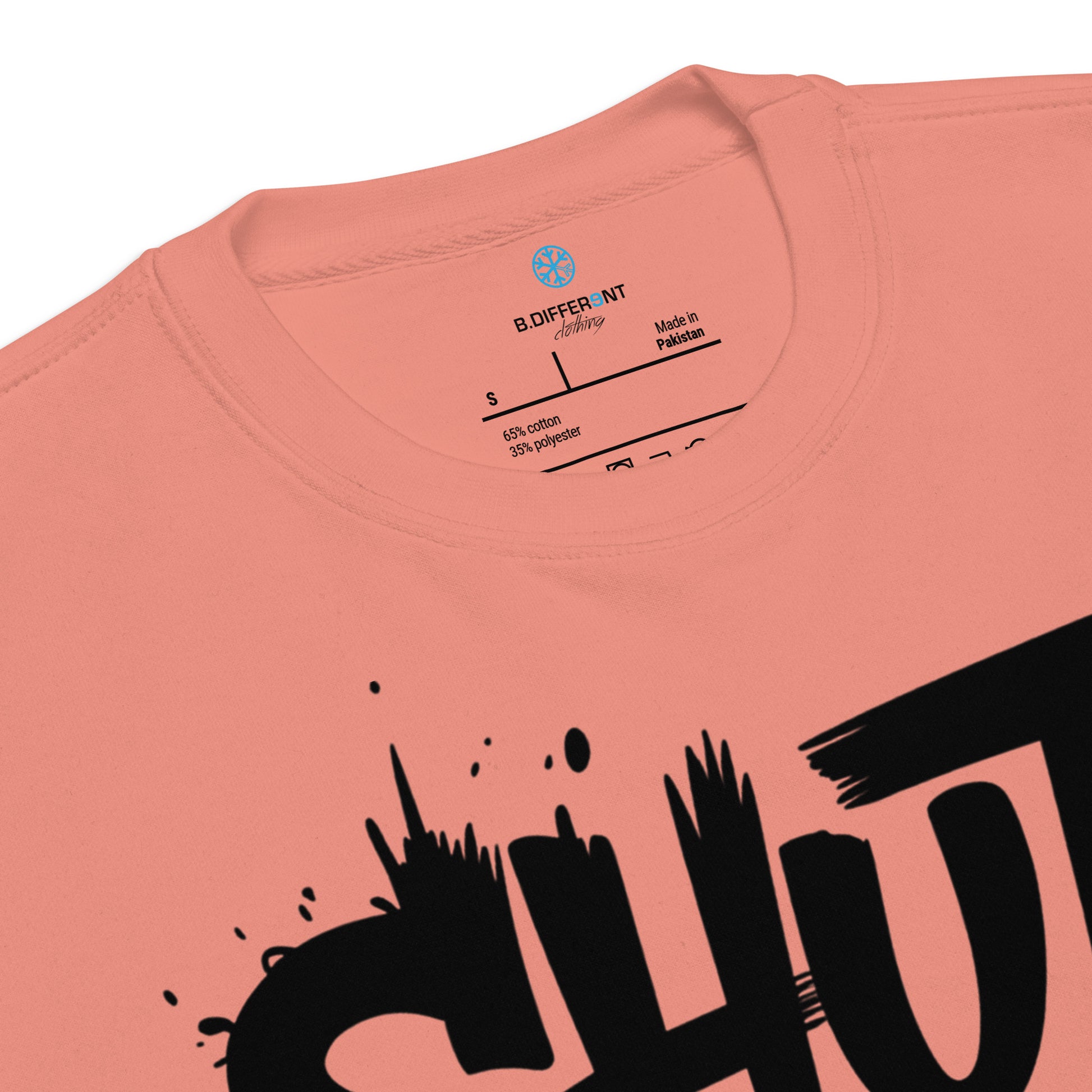 Pink-Shut Up and Paint Graffiti Sweatshirt from B.Different Clothing, collar, graffiti-inspired streetwear