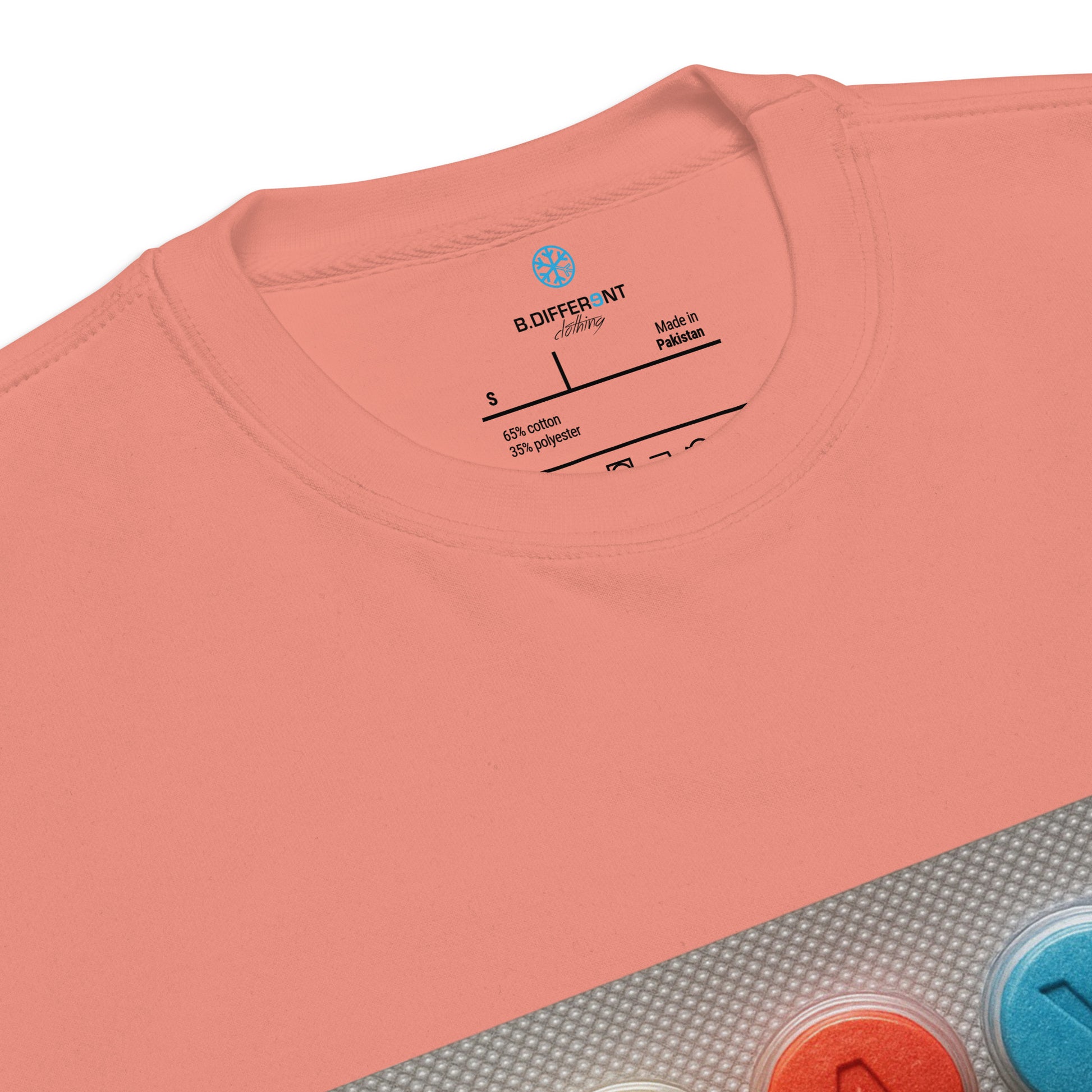 Pink-Stay Weird Pills Sweatshirt from B.Different Clothing, collar, graffiti-inspired streetwear