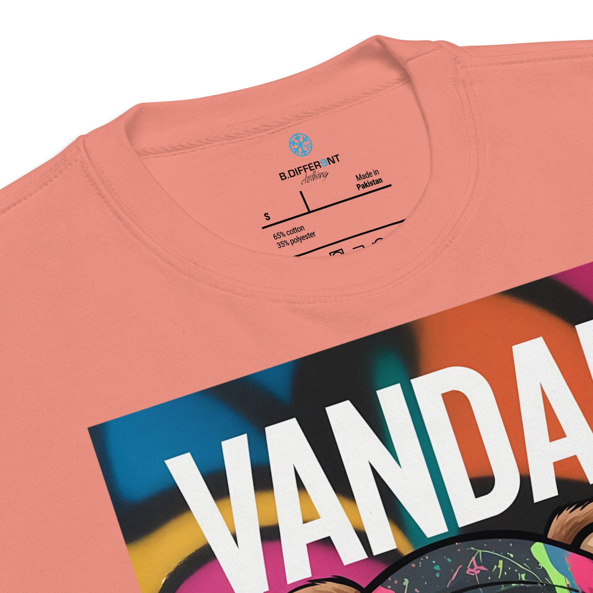 Pink-Vandal Teddy Bear Graffiti Sweatshirt from B.Different Clothing, collar, graffiti-inspired streetwear
