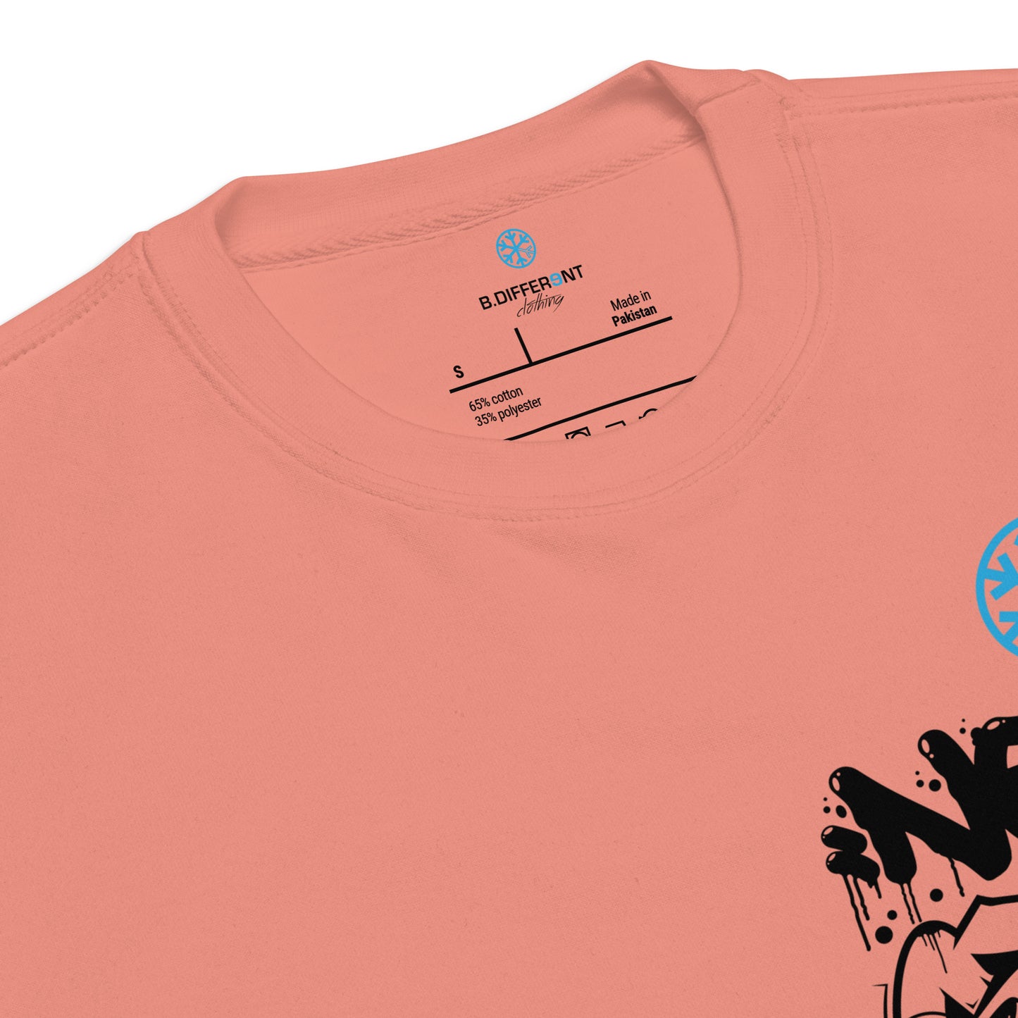 Pink-Never Stop Graffiti Character Sweatshirt from B.Different Clothing, collar, graffiti-inspired streetwear