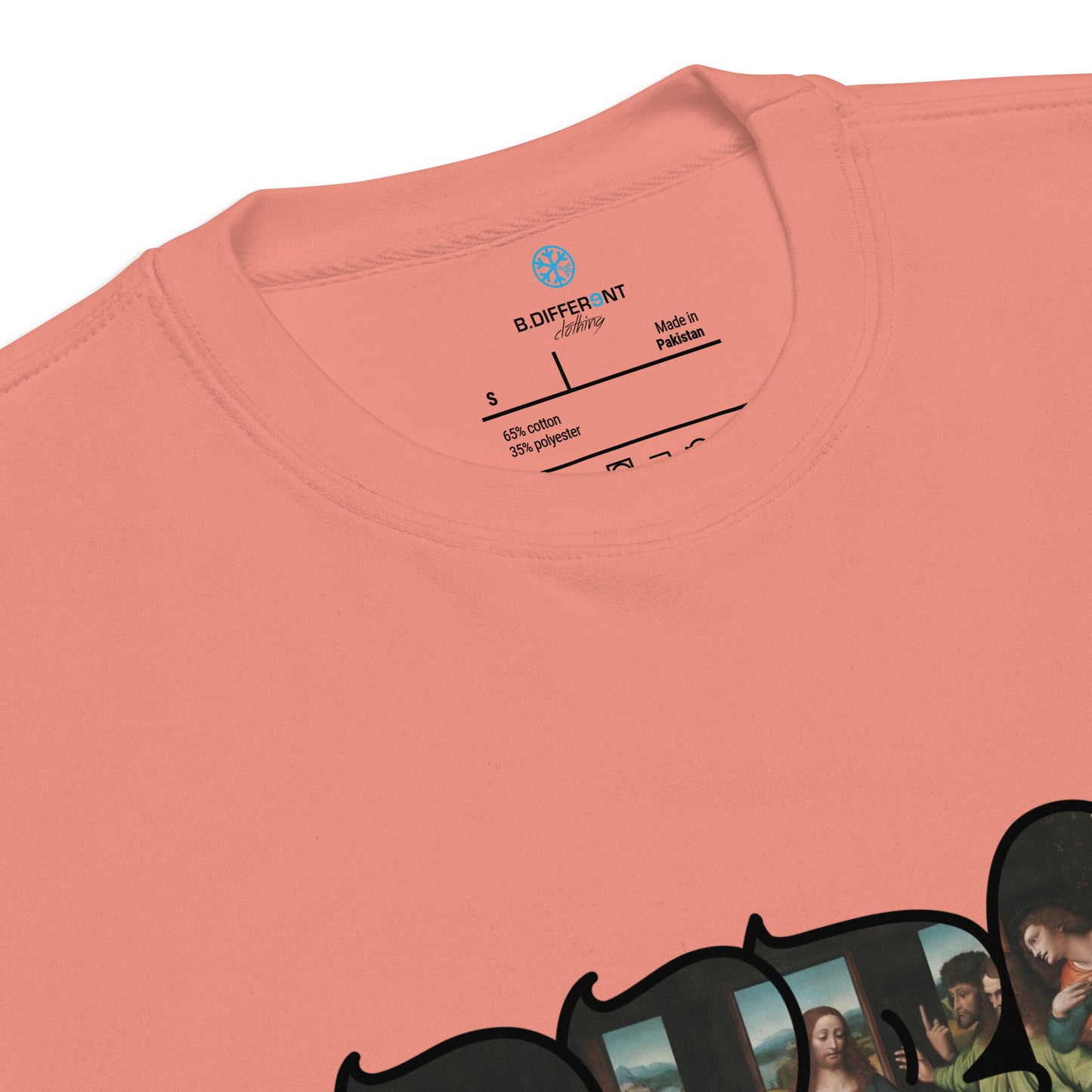 Pink-BDFRNT Throwie x Last Supper Graffiti Sweatshirt from B.Different Clothing, collar, graffiti-inspired streetwear