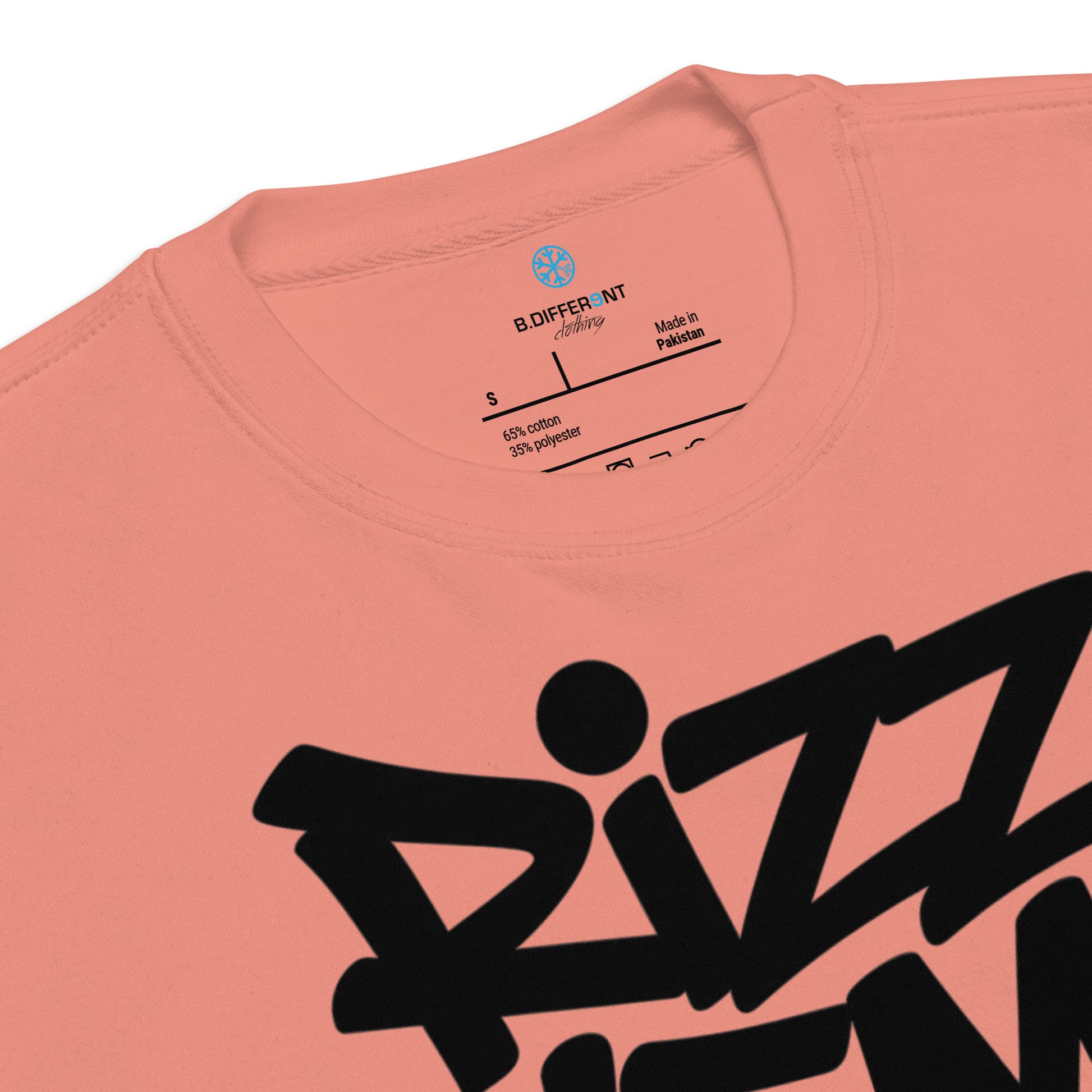 Pink-Rizz 'Em With The 'Tism Graffiti Sweatshirt from B.Different Clothing, collar, graffiti-inspired streetwear