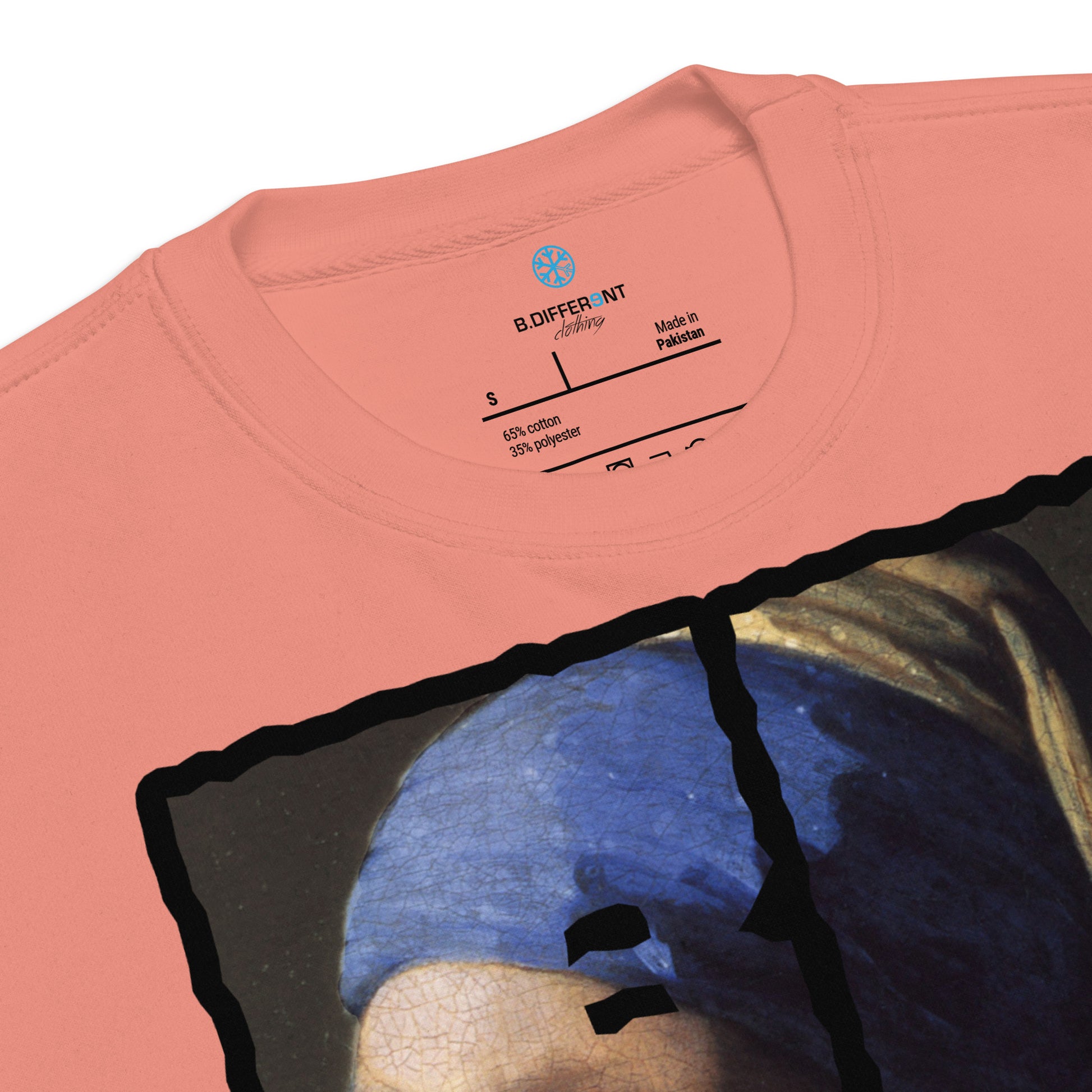 Pink-BDFRNT Throwie x Girl With Pearl Earring Graffiti Sweatshirt from B.Different Clothing, collar, graffiti-inspired streetwear