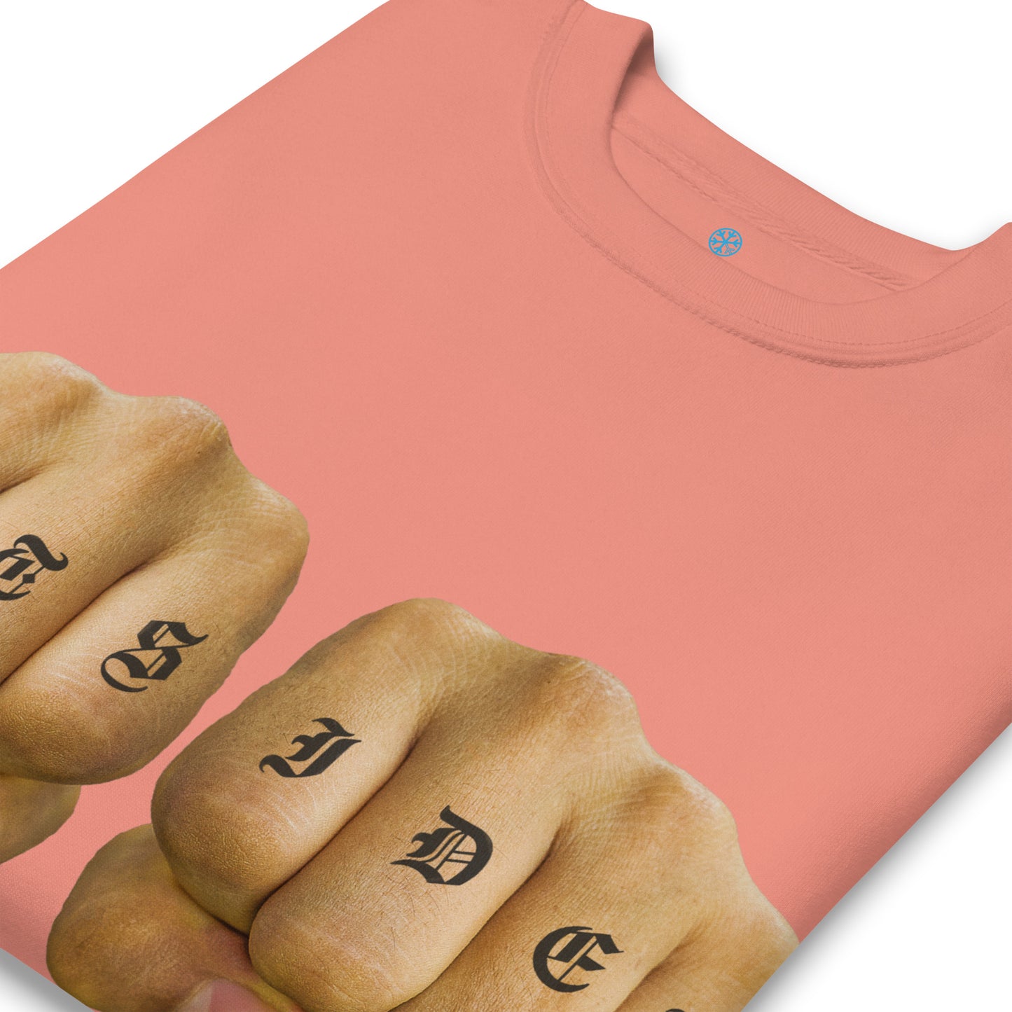 Pink-Outsider Tattoo Sweatshirt from B.Different Clothing, detail, graffiti-inspired streetwear