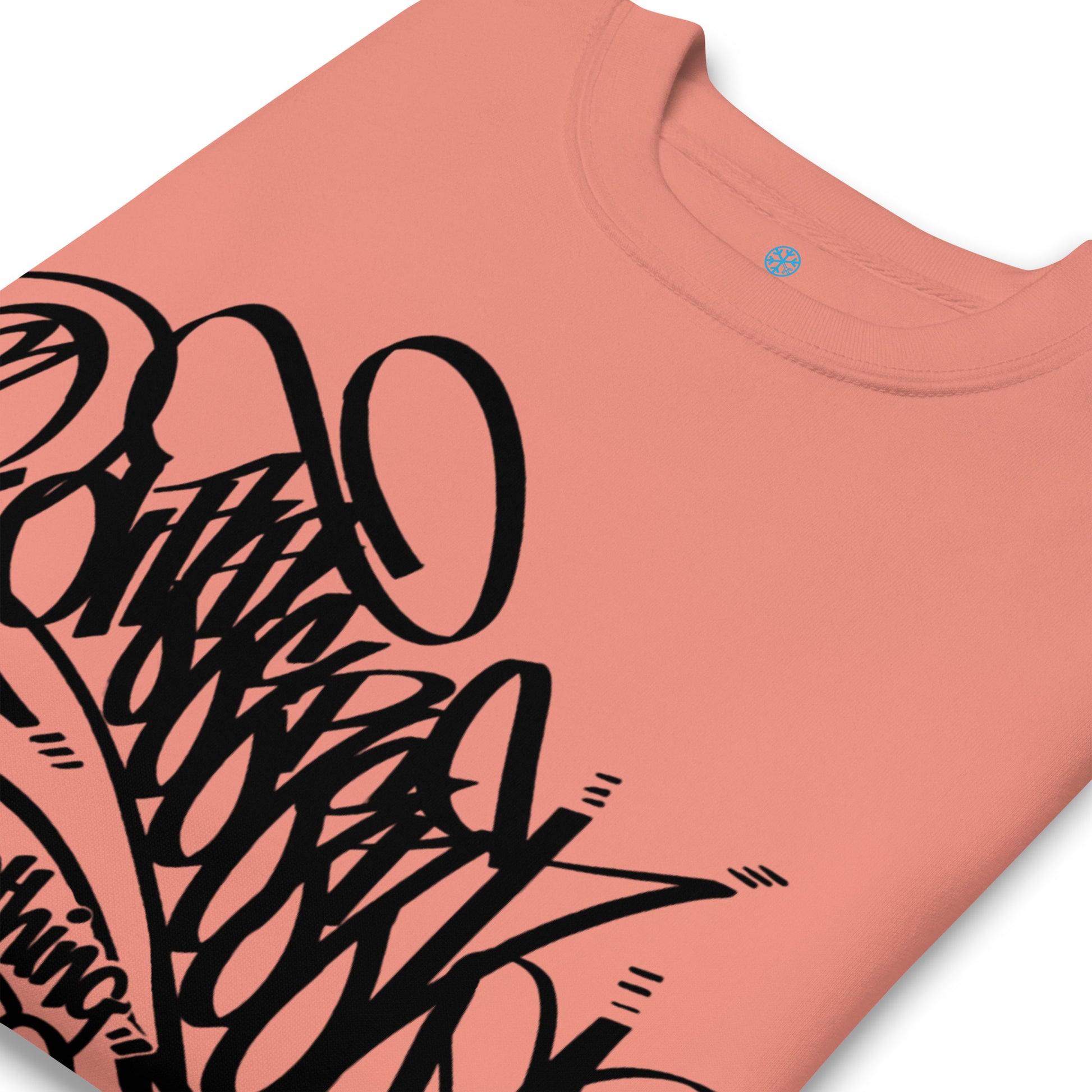 Pink-B.Different Clothing Graffiti Tag Sweatshirt from B.Different Clothing, detail, graffiti-inspired streetwear