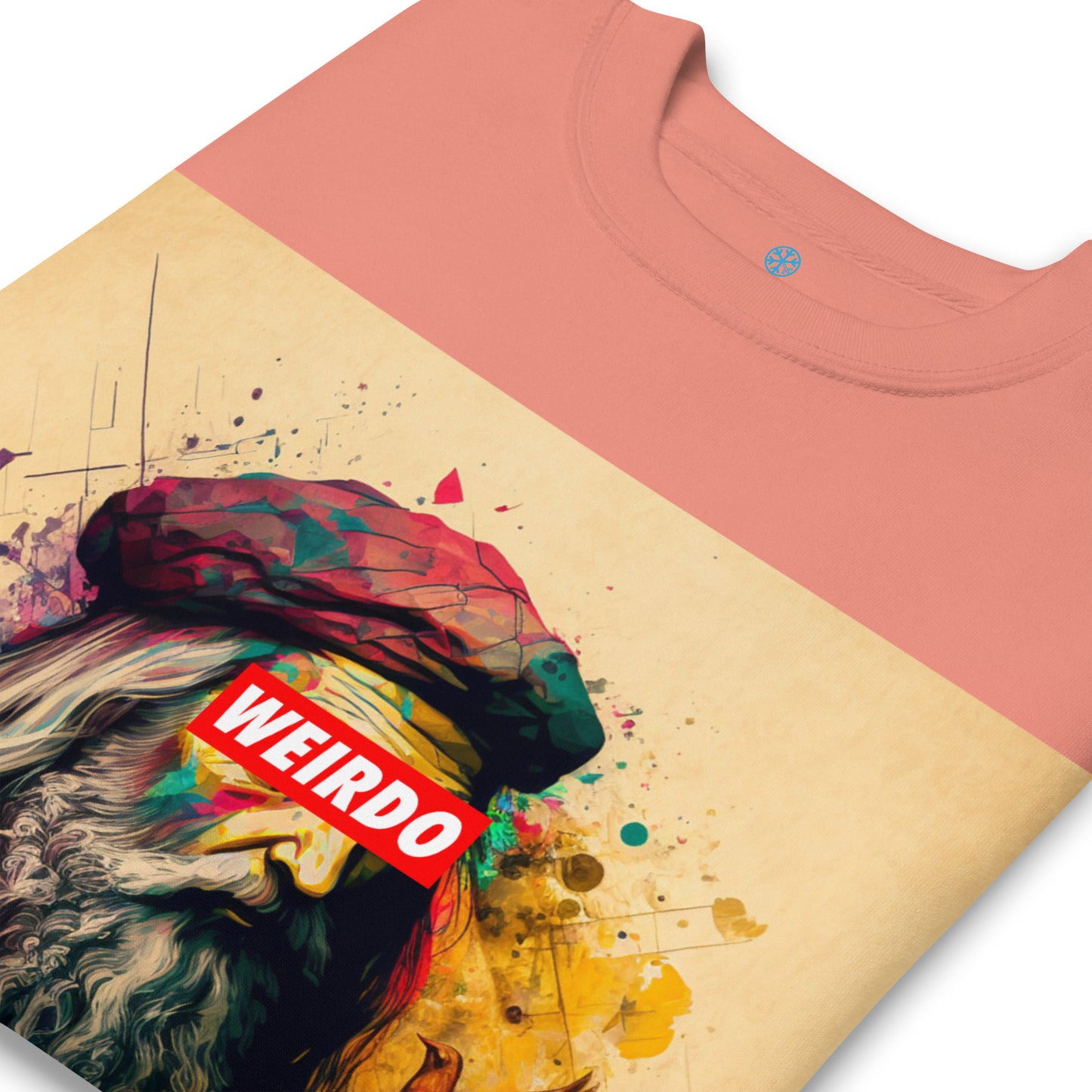 Pink-Leonardo da Vinci Sweatshirt from B.Different Clothing, detail, graffiti-inspired streetwear