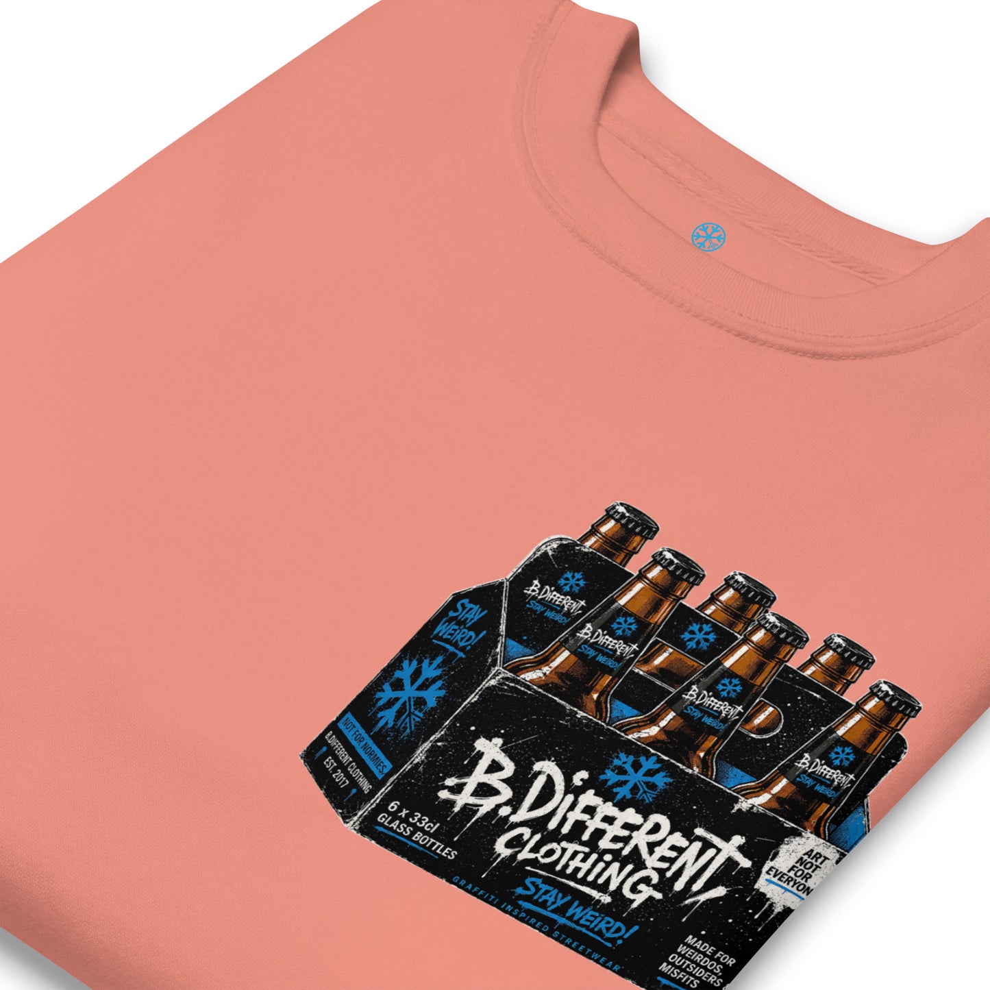 Pink-Six Pack Beer Graffiti Sweatshirt from B.Different Clothing, detail, graffiti-inspired streetwear