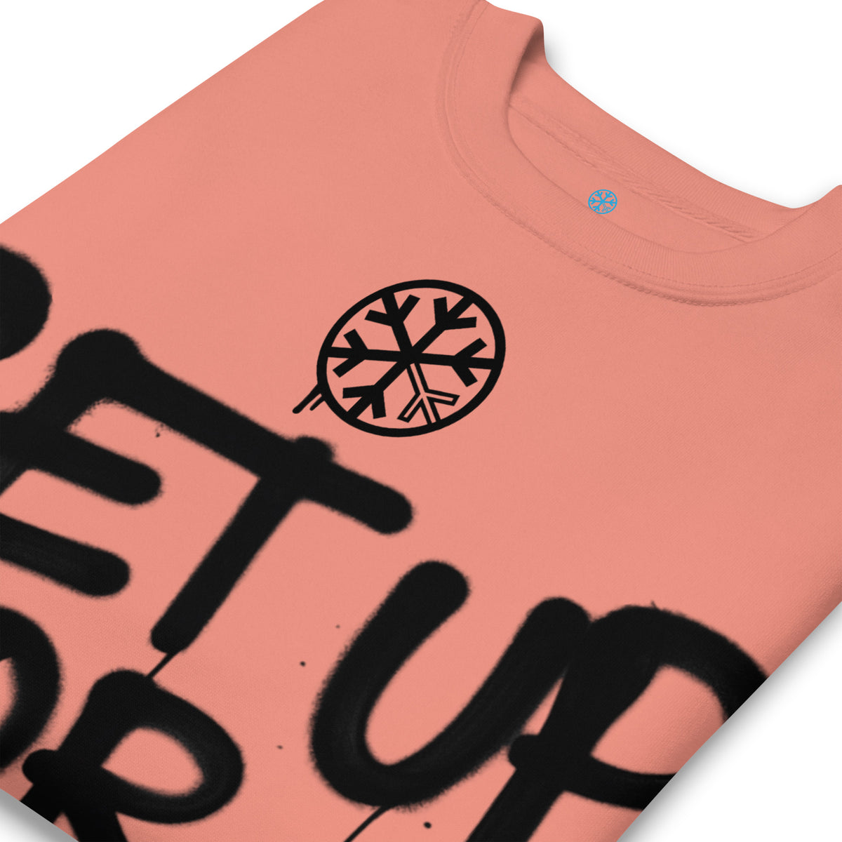 Dusty Rose-Get Up or Die Graffiti Tag Sweatshirt from B.Different Clothing, detail, graffiti-inspired streetwear