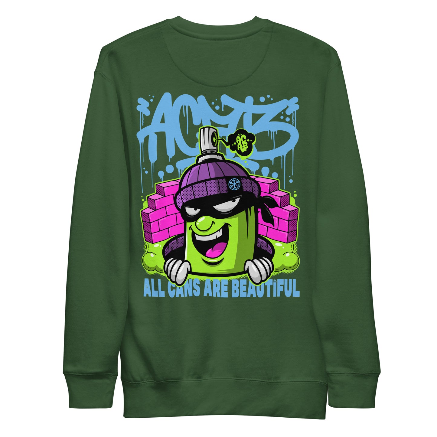 Green-ACAB Graffiti Character Sweatshirt from B.Different Clothing, back view, graffiti-inspired streetwear