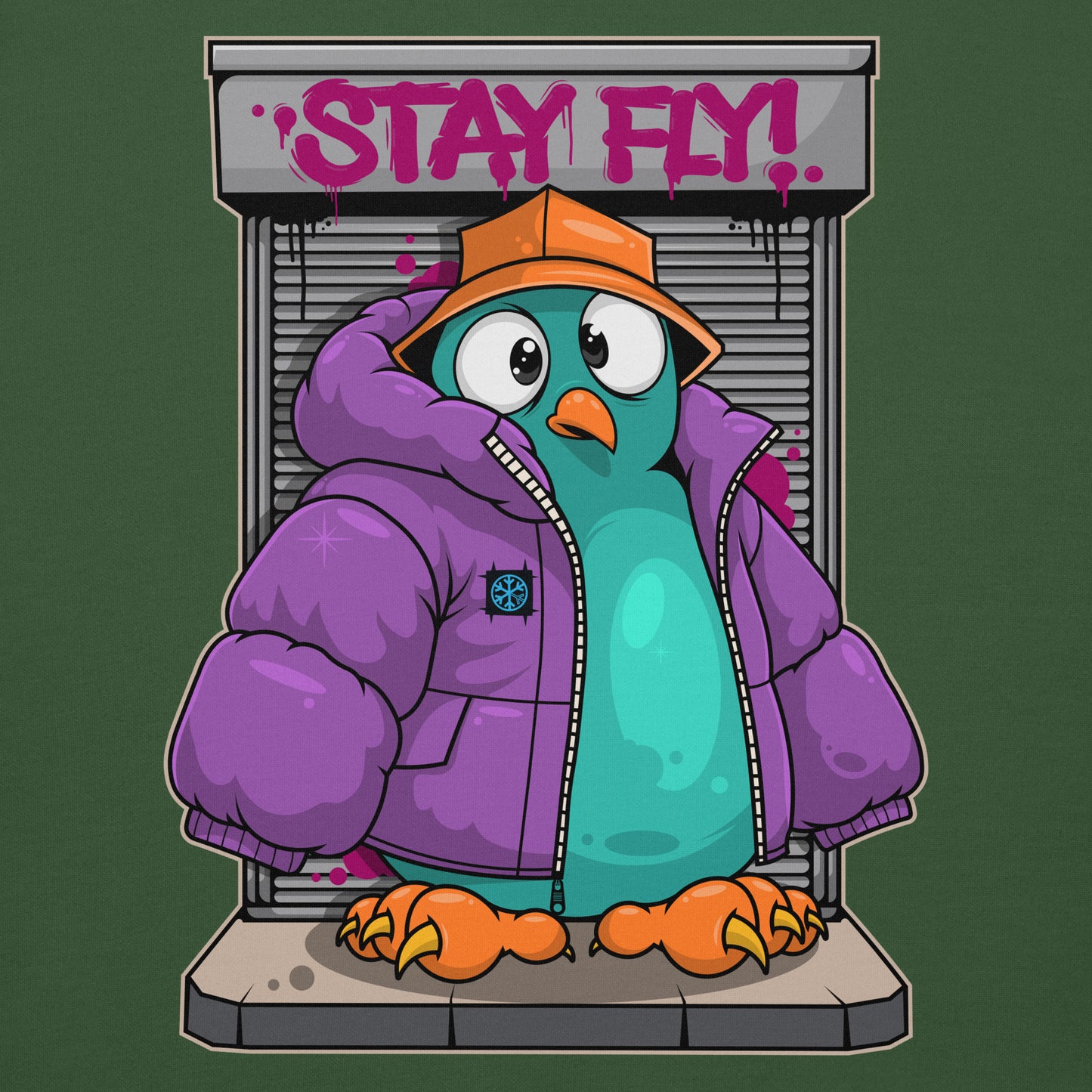 Green-Stay Fly Graffiti Character Sweatshirt from B.Different Clothing, graphic, graffiti-inspired streetwear