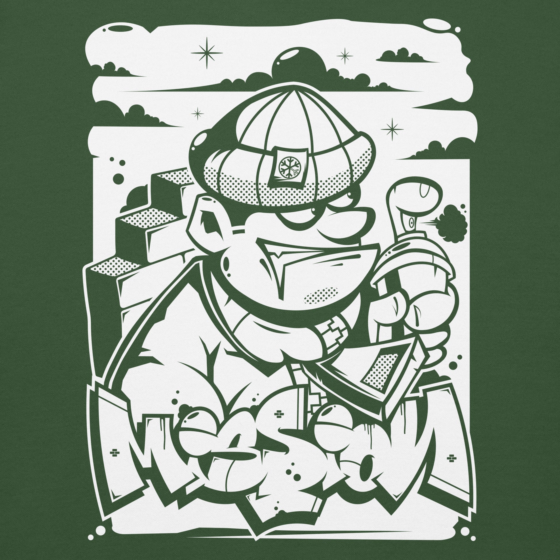 Green-Mission Graffiti Character Sweatshirt from B.Different Clothing, graphic, graffiti-inspired streetwear